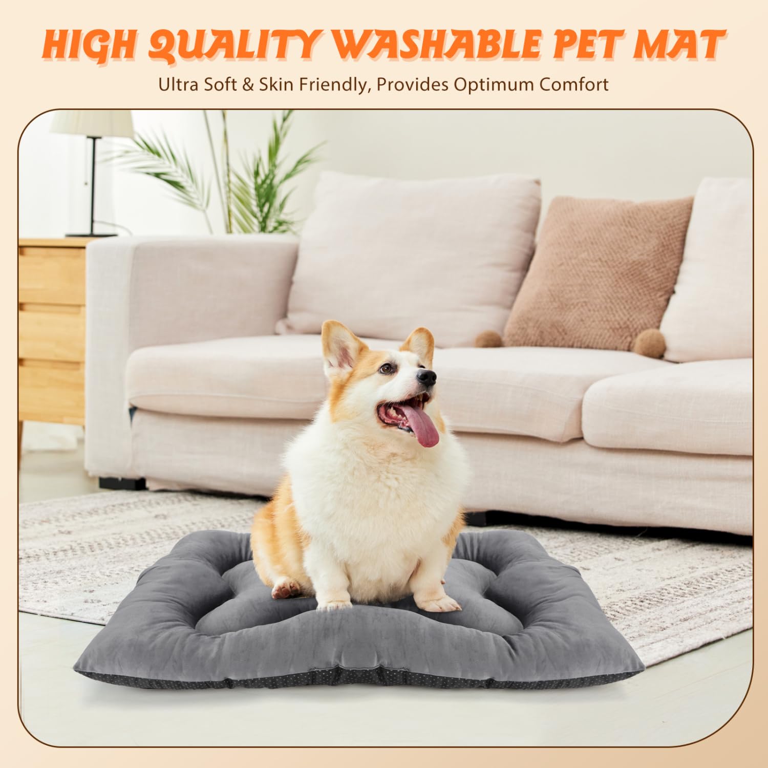 Nobleza Dog Bed Mat Medium Dogs Bed Washable Dogs Crate Mattress Pet Bed Dog Cushion Beds Grey Pets Beds Cosy Comfort Pets Pad Pet Mat for Puppy Cat Kitten 80x50cm,31.5x19.7in - Image 4