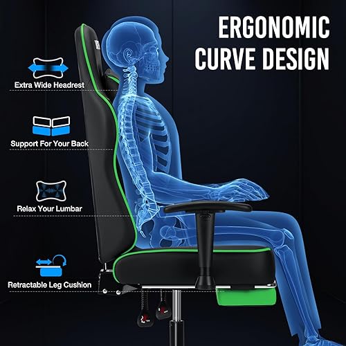 Miniatura 9 de HOFFREE Massage Gaming Chair for Adults 155 Reclining Computer Gamer Chair with Footrest and Adjustable Armrests Ergonomic Video Game Chairs Green