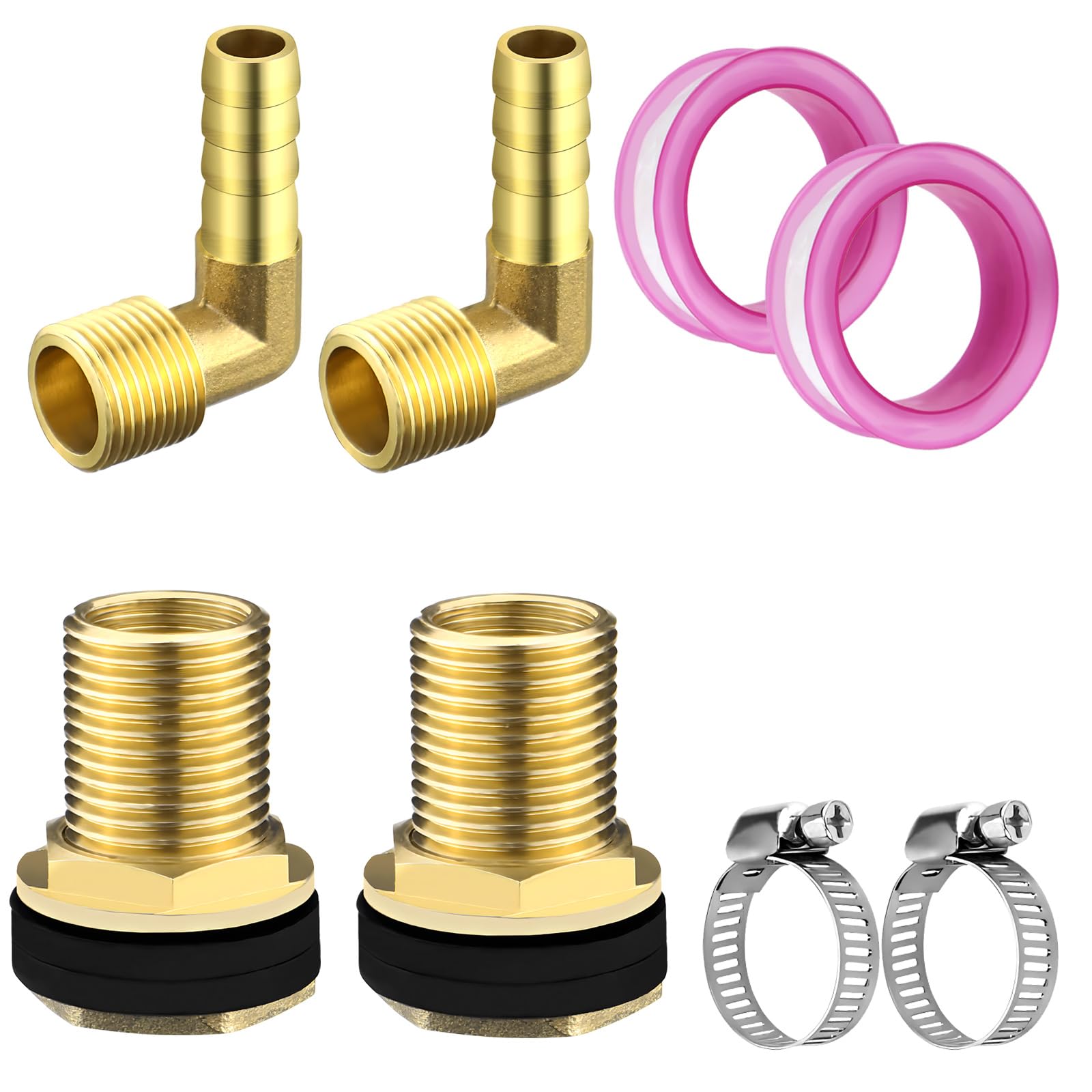 Raccordi Serbatoio Acqua In Ottone - 2 Pezzi, Filettatura 1/2" E 3/8", Con Fascette E Nastro - Foto 2