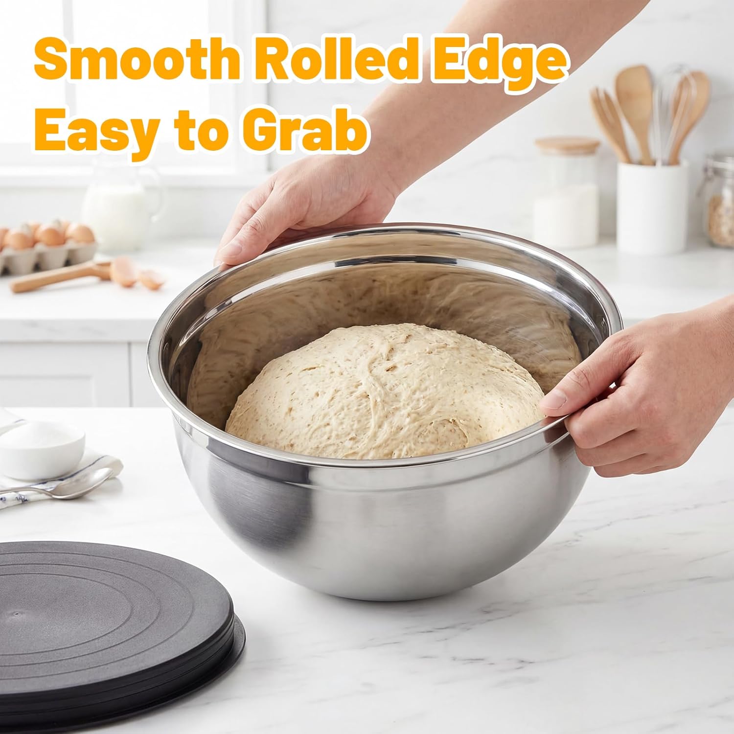 Beasea Mixing Bowls with Lids Set of 5, 4 QT Metal Stainless Steel Nesting Mixing Bowls with Airtight Lids, for Baking, Dough Bread Prepping, Salad, Food Serving and Kitchen Storing