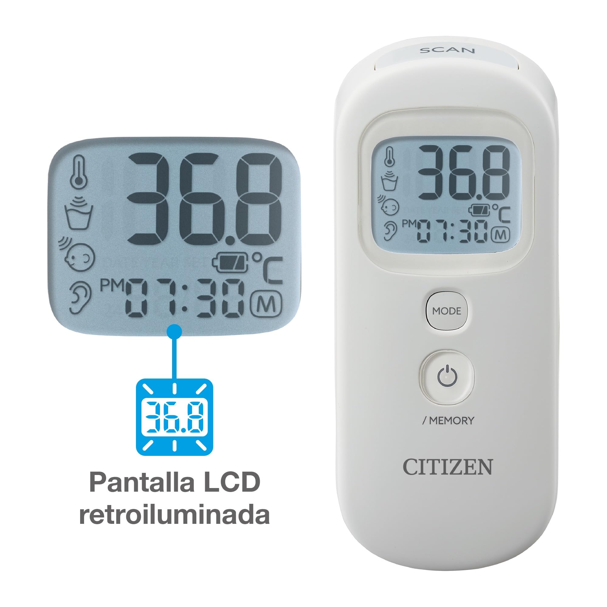 Citizen Termómetro digital CTD711 para frente y oído adultos niños bebés 4 modos 1 segundo White