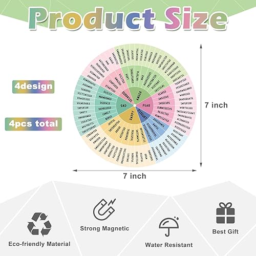 Miniatura 2 de Kanayu 4 imanes de rueda de sentimientos de 7 pulgadas, imán magnético de emoción para rueda de sentimientos mentales, imán de trabajo social para