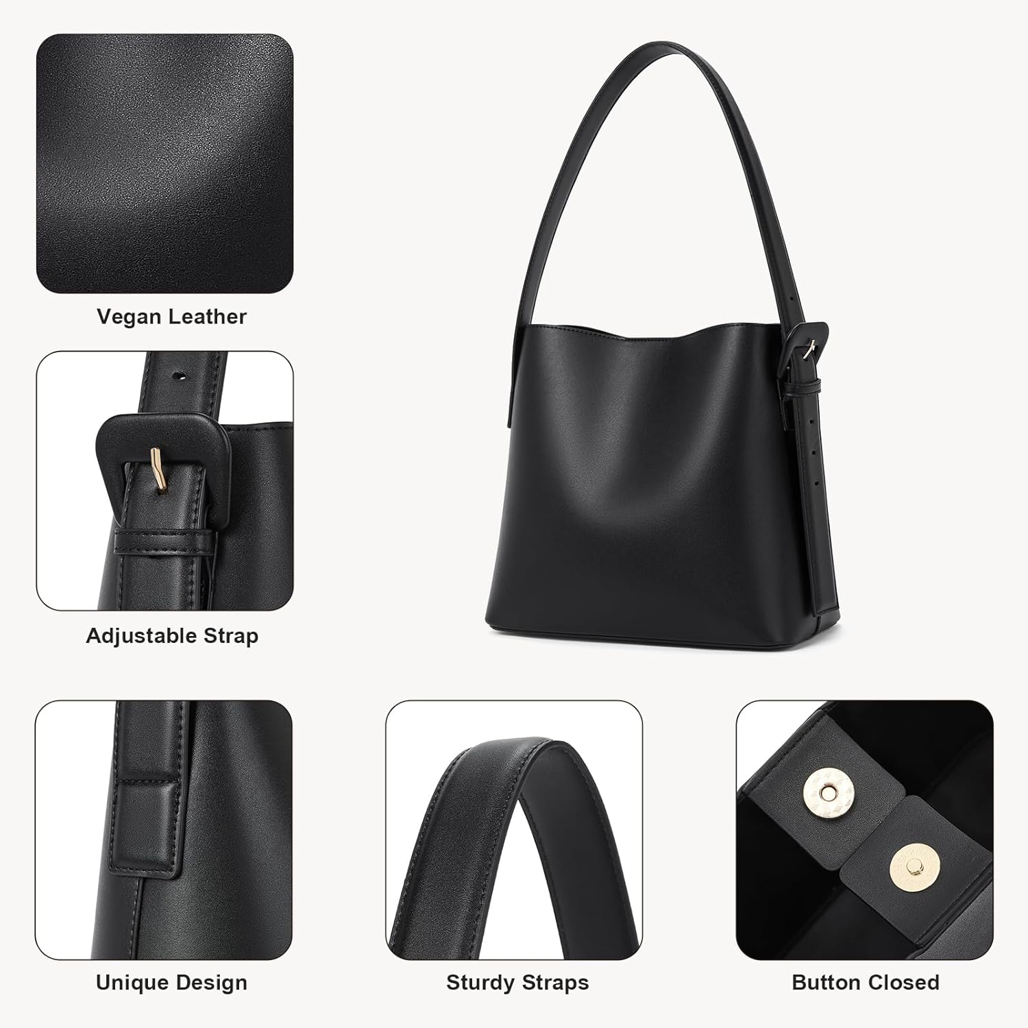 BOSTANTEN Bucket Bag Vegan Leather Shoulder Purses for Women Trendy Adjustable Strap - Image 6