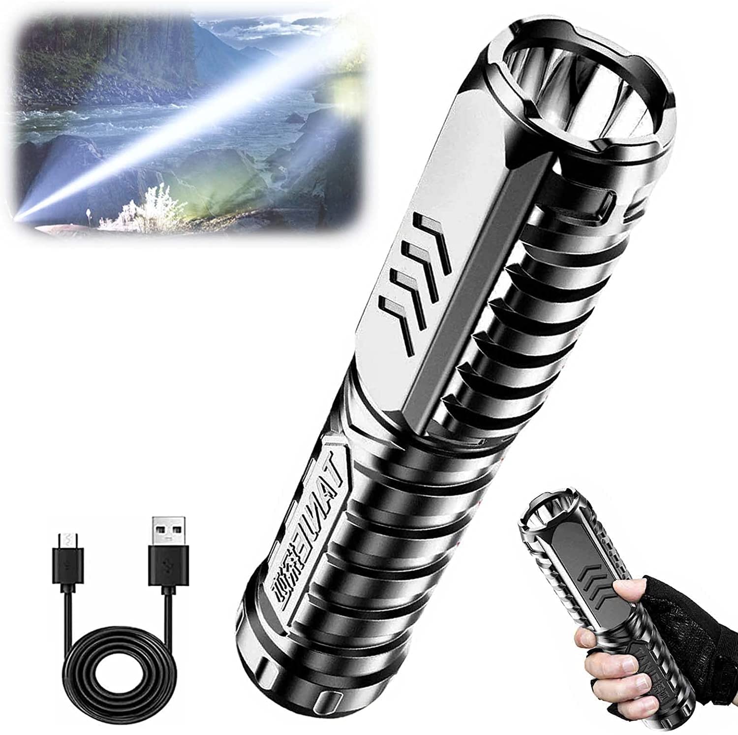 DBLWIN Special Forces Strong Light Flashlight, LED Torch Battery Powered, Super Bright Tactical Torch, 3 Lighting Modes Hand Flashlight, Waterproof Lightweight Small Torch [Energy Class A+++]