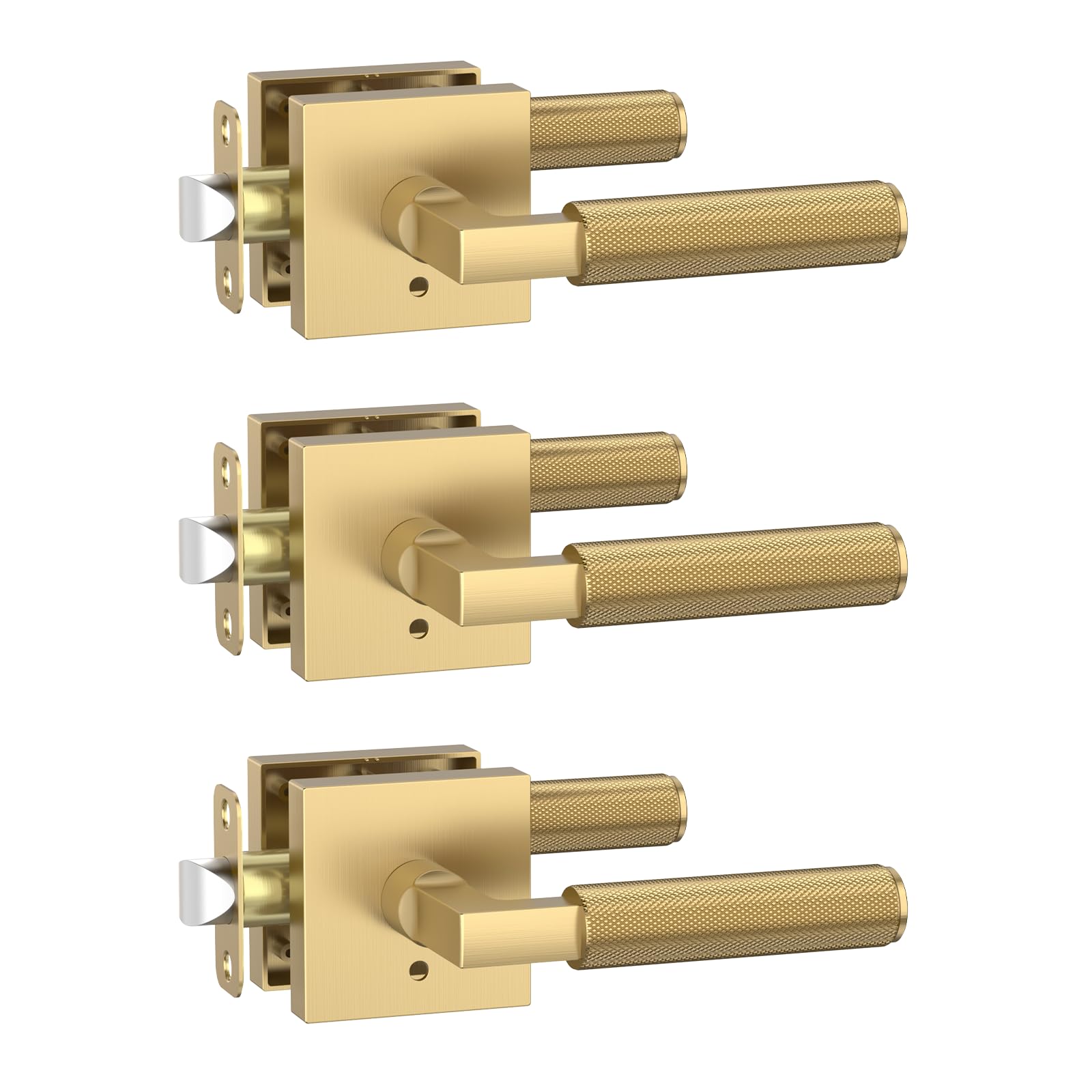 Photo 1 of Amerdeco 3 Pack Privacy Door Handles, Champagne Bronze Interior,Knurled Lever, Heavy Duty for Bedroom and Bathroom, Reversible Keyless for Right & Left Side AM0021