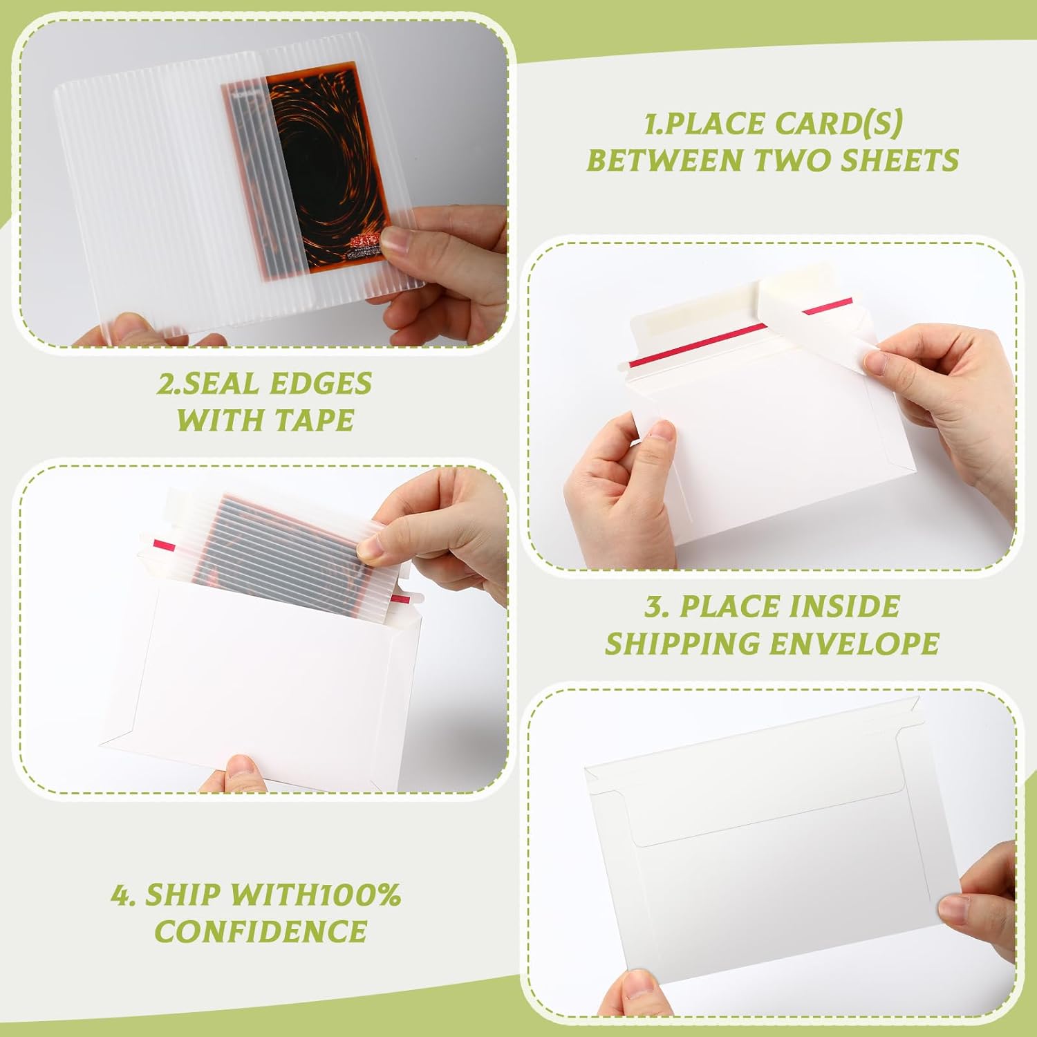 Faccito 200 Pcs Trading Card Shipping Set 4 x 6'' Trading Card Protector and Envelopes Bulk for Mailing, Additional Defend Supplies (Original)