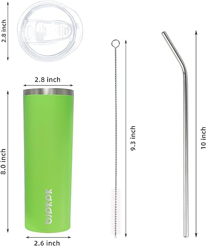 Miniatura 4 de BJPKPK Vaso delgado de 20 onzas con tapa aislada, taza de café de viaje, color verde y vaso delgado de 20 onzas, taza de café de acero inoxidable,