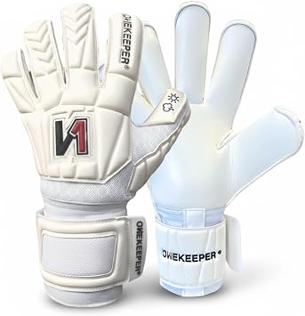 ONEKEEPER Retro White with Finger Protection/Fingersaves, Pro Goalkeeper Gloves, Youth & Adults, GK Soccer Gloves, 3.5 mm Contact Latex, Roll Finger
