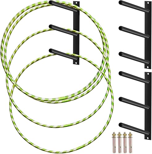 Zonon 2 piezas de hierro montado en la pared soporte de 3 barras soporte de aro negro estante de almacenamiento para gimnasio