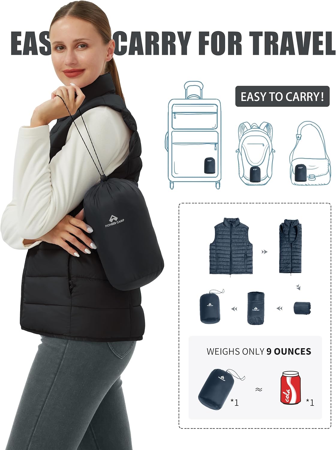 Pioneer Camp Puffer Vest Women Lightweight Packable Sleeveless Bubble Quilted Zip Up Padded Warm Winter Outerwear Puffy Vests - Image 5