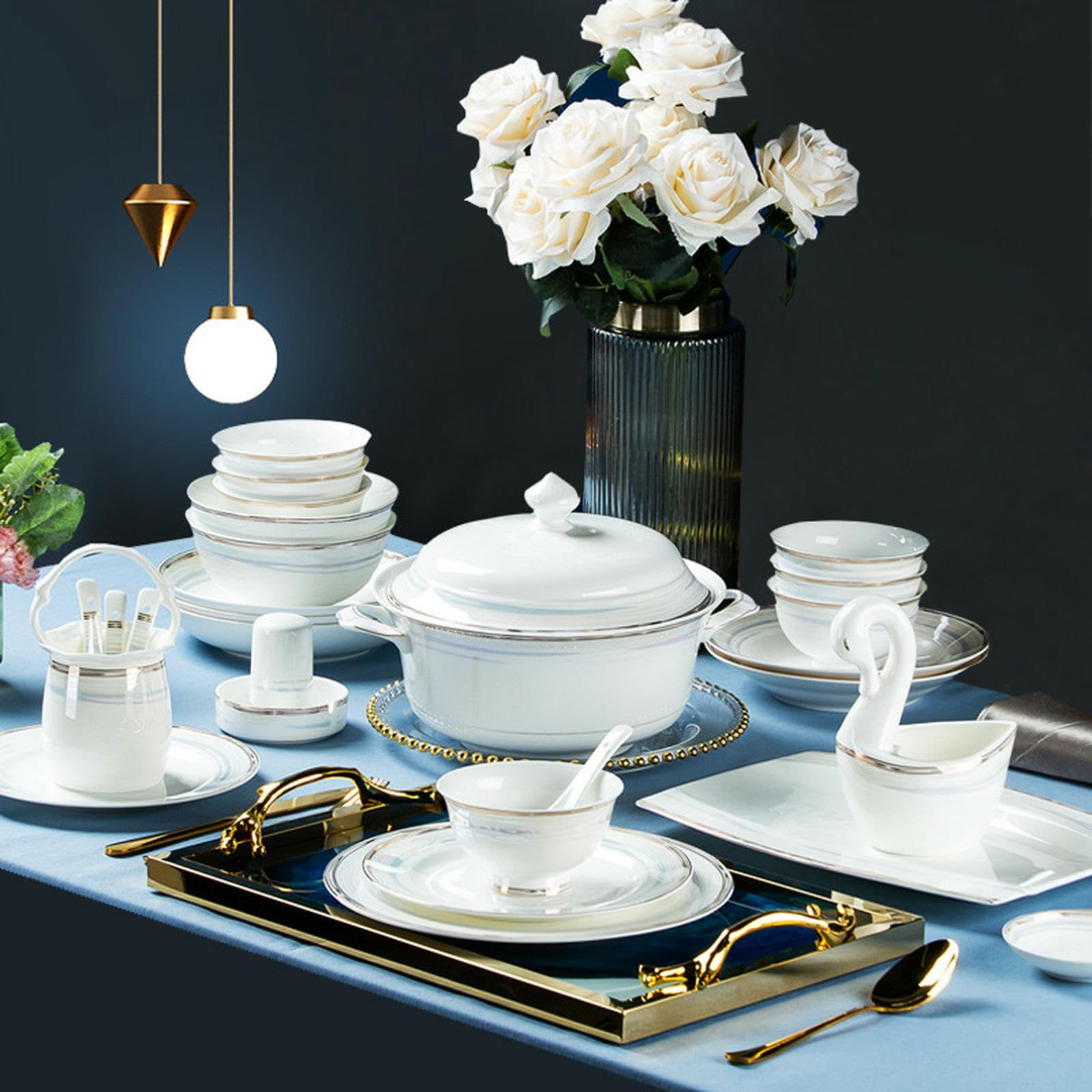 Porcelanowe świeże i eleganckie naczynia Phnom Penh domowe wykwintne spersonalizowane zastawy stołowe-eleganckie 18 głowic