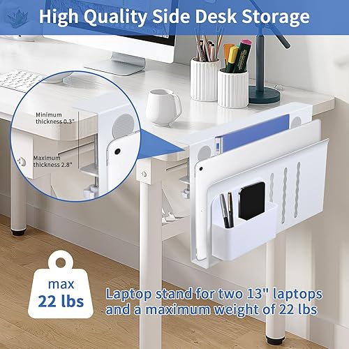 Miniatura 2 de LUKETURE Almacenamiento lateral de escritorio, organizador de escritorio lateral de acero, soporte para computadora portátil sin taladro, soporte