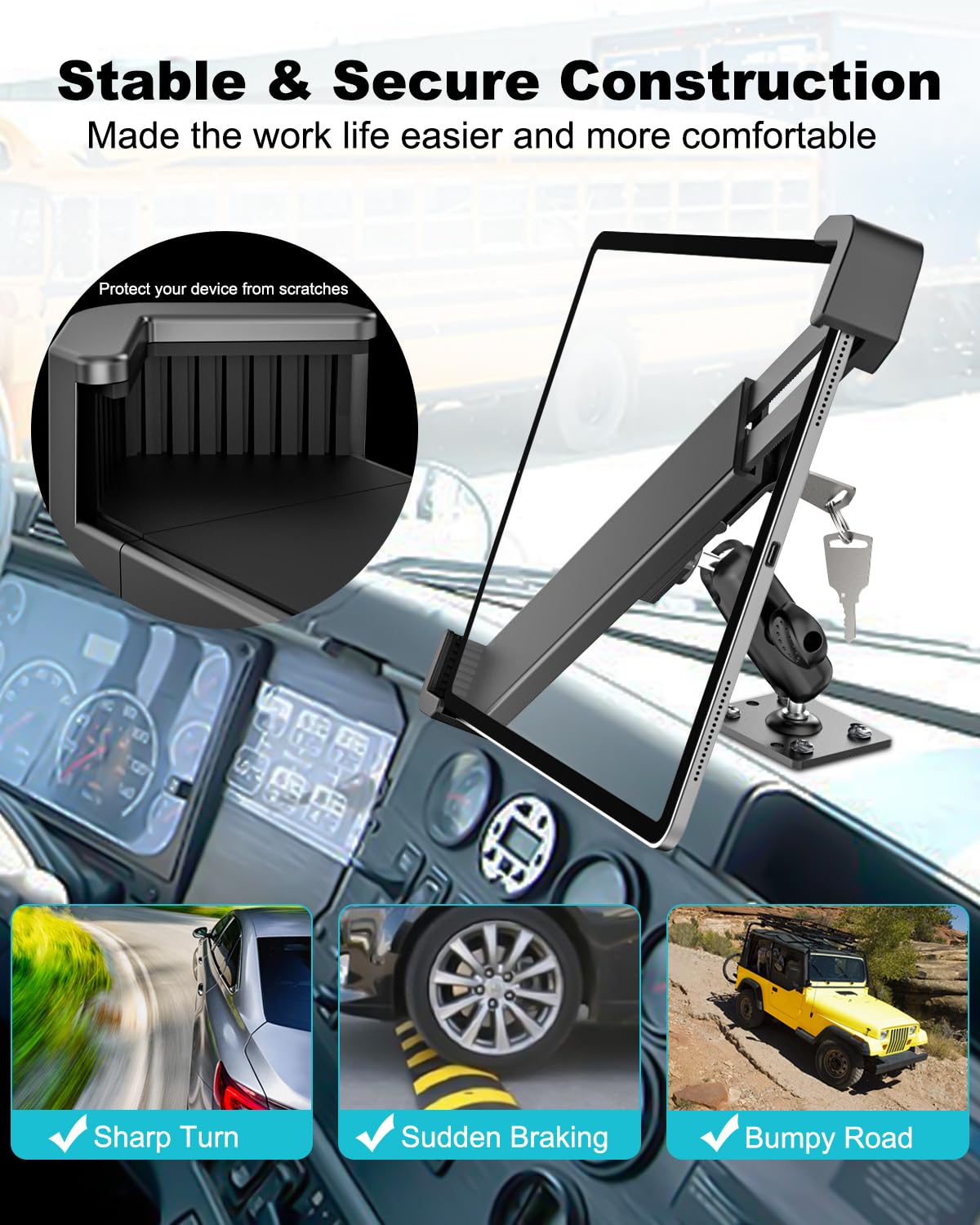 Soporte Antirrobo para Tablet para iPad de 9 a 14", [Robusto y Estable] Soporte Tablet con Protección Antirrobo, Montaje en Coche Pared o Mesa para iPad Pro 13 12.9 11 9.7, iPad Air, Galaxy