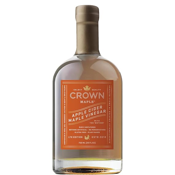 Crown Maple Apple Cider Maple Vinegar 25 Fl Oz, Perfect for Vinaigrettes, Dressings, Soups, Sauces - Gluten-Free, Non-GMO, Vegan