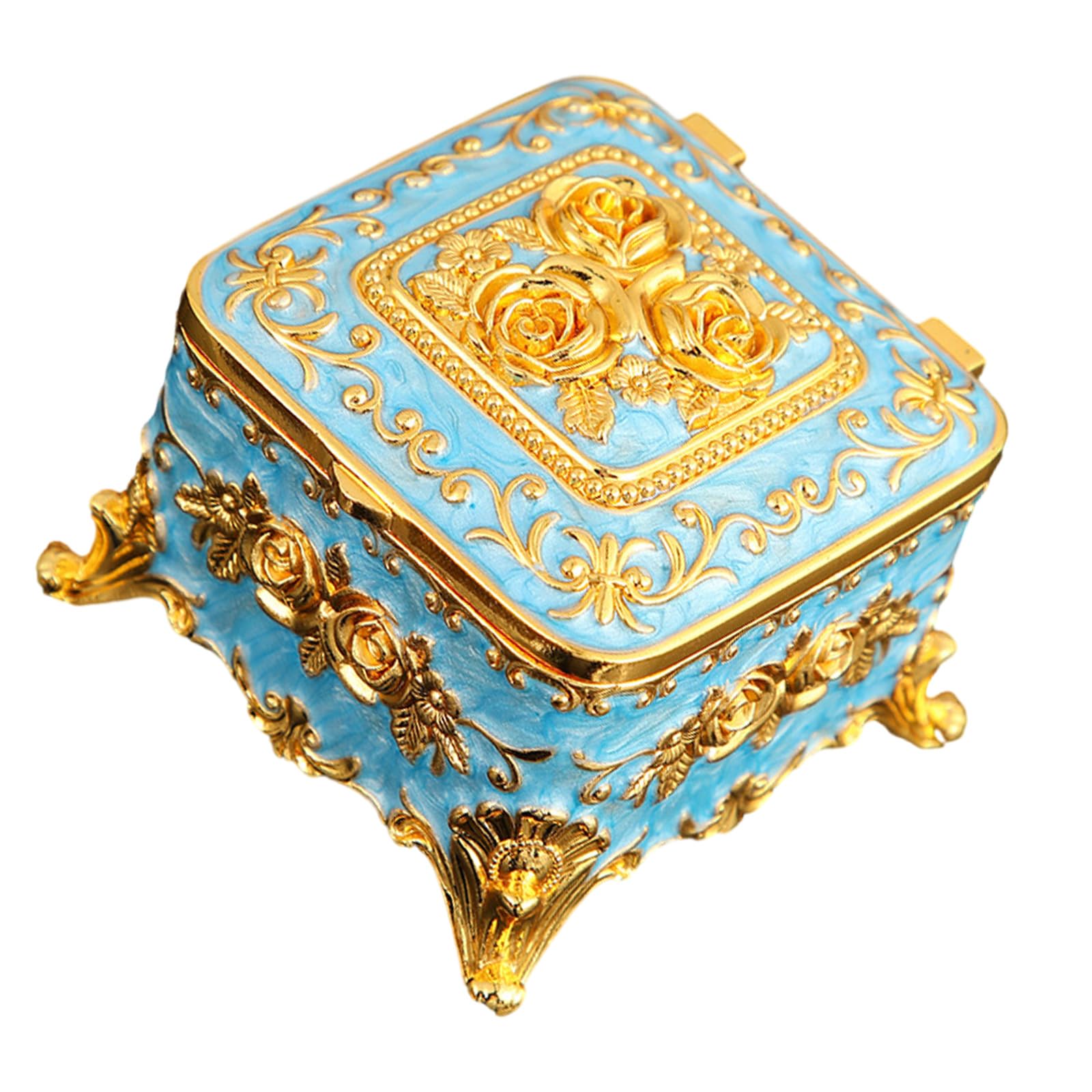 Tsophreniq Antique Metal Jewelry Organizers with Enameled Accent Multiple Compartment Storage for Earrings Necklaces Rings Vintage Necklace Jewelry Box