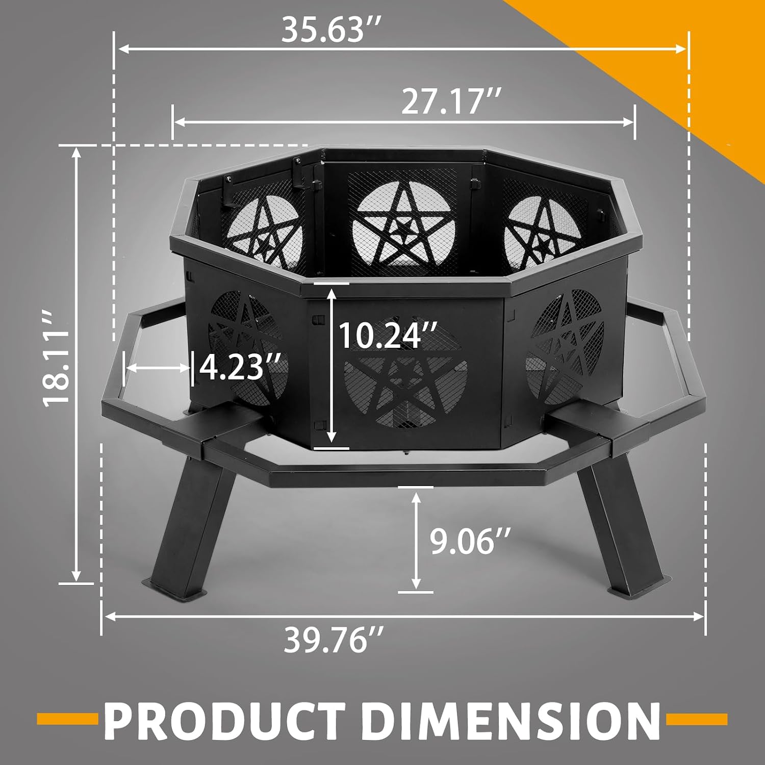 35 Inch Octagonal Fire Pit with Cooking Grill,Outdoor Wood Burning Fire Pit for Camping Outside Picnic Bonfire,Heavy Duty Firepit for Backyard Garden Patio