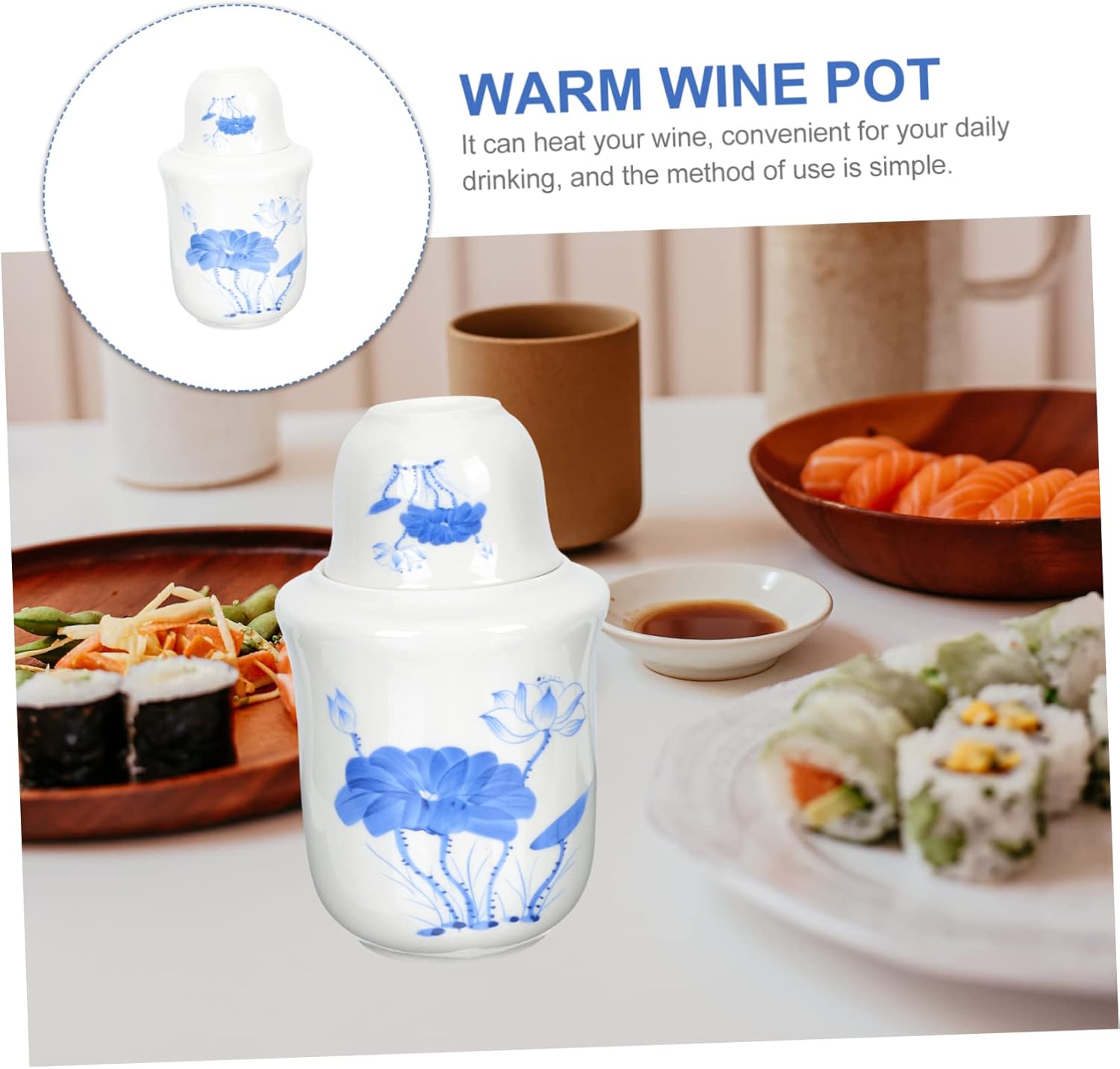 SHOWERORO Japanese Saki Warmer Ceramic Wine Warmer Hot Plate for Kettle Wine Heater Liquor