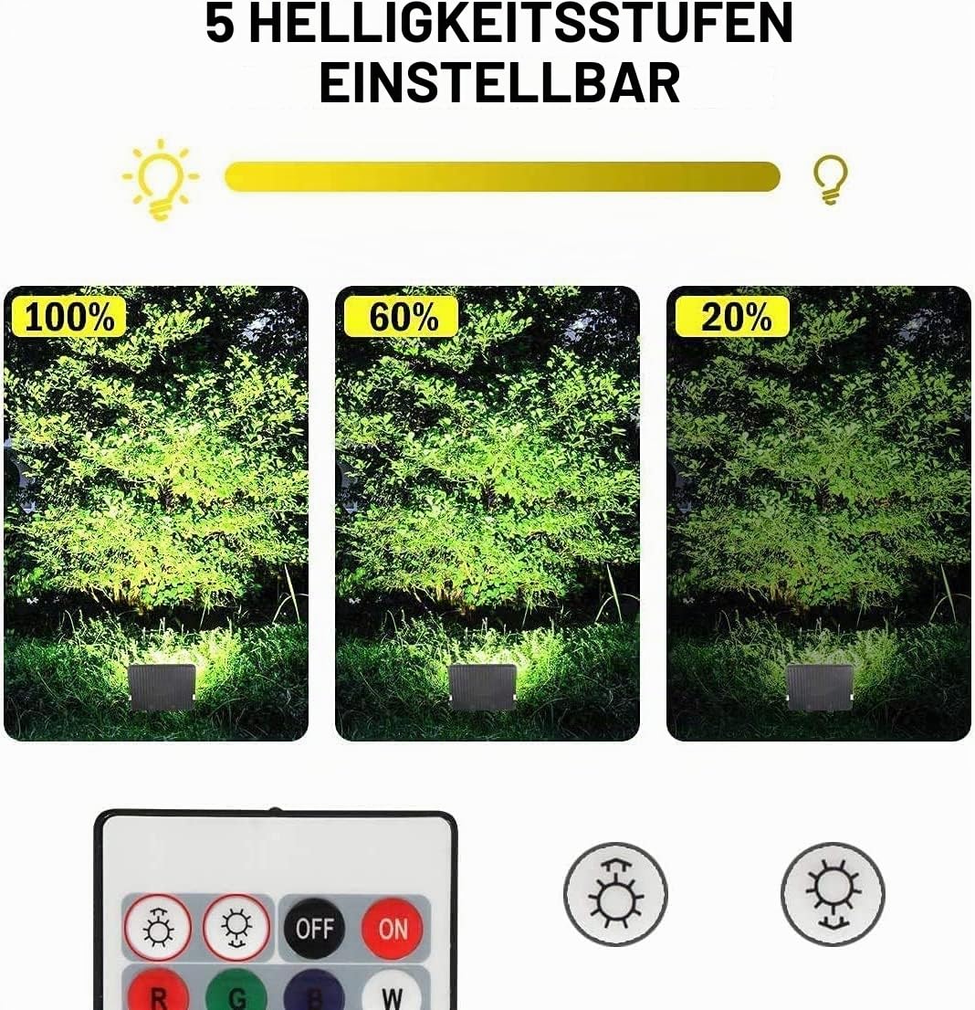 RGB Strahler Outdoor 100W, T-SUNUS RGB LED Strahler Außen mit Fernbedienung 16 Farben und 4 Modi, IP65 Wasserdicht Fluter für Party Halloween Bar Deko Weihnachten