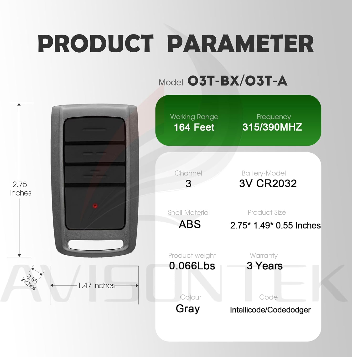2 for O3T-BX O3T-A Overhead Door Remote, Compatible with 𝑨𝒍𝒍 CodeDodger Overhead Door Garage Door Opener【5 Year Warranty】