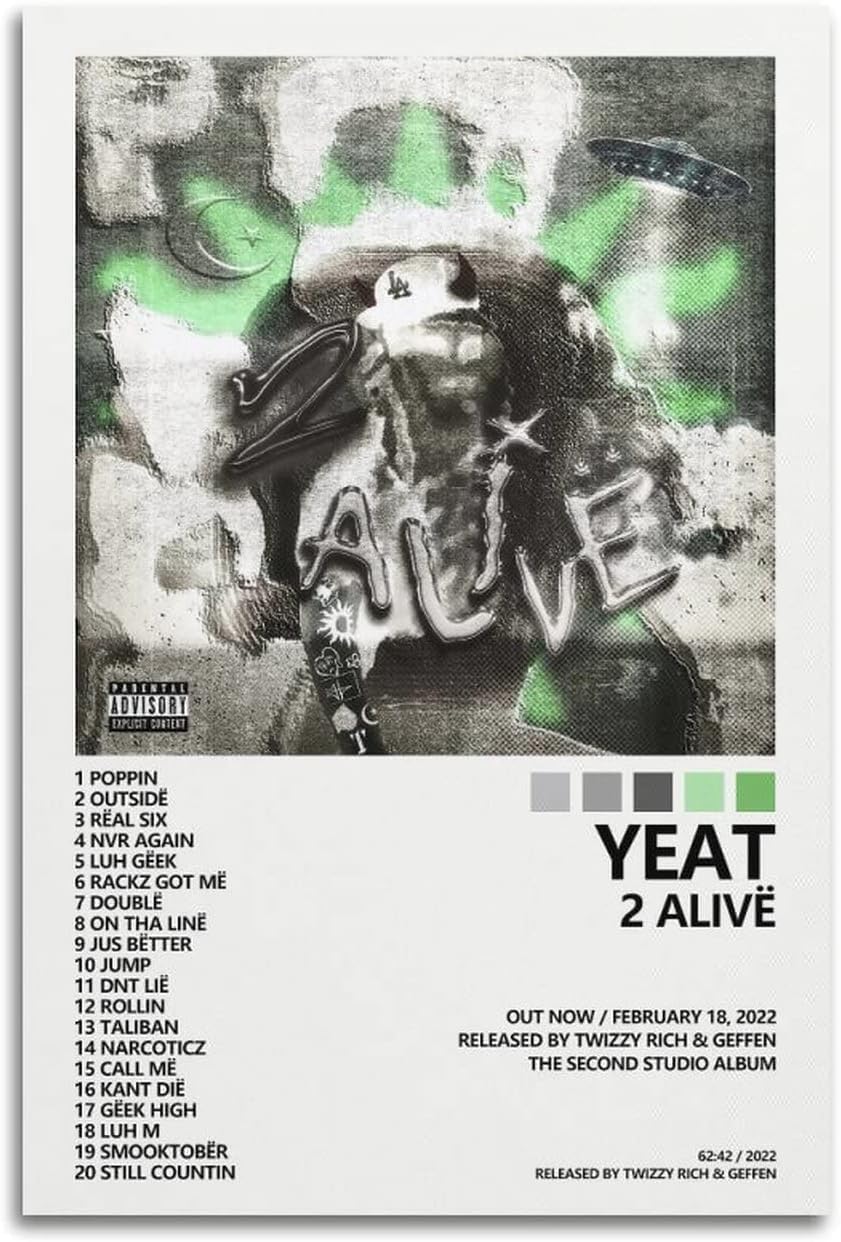 TN ESSENTIALS Yeat 2093 Album Cover Poster for Room Aesthetic - Canvas Wall Art Lyfe Album Cover - Framed or Unframed (STYLE G, 8 X 12 UNFRAMED)