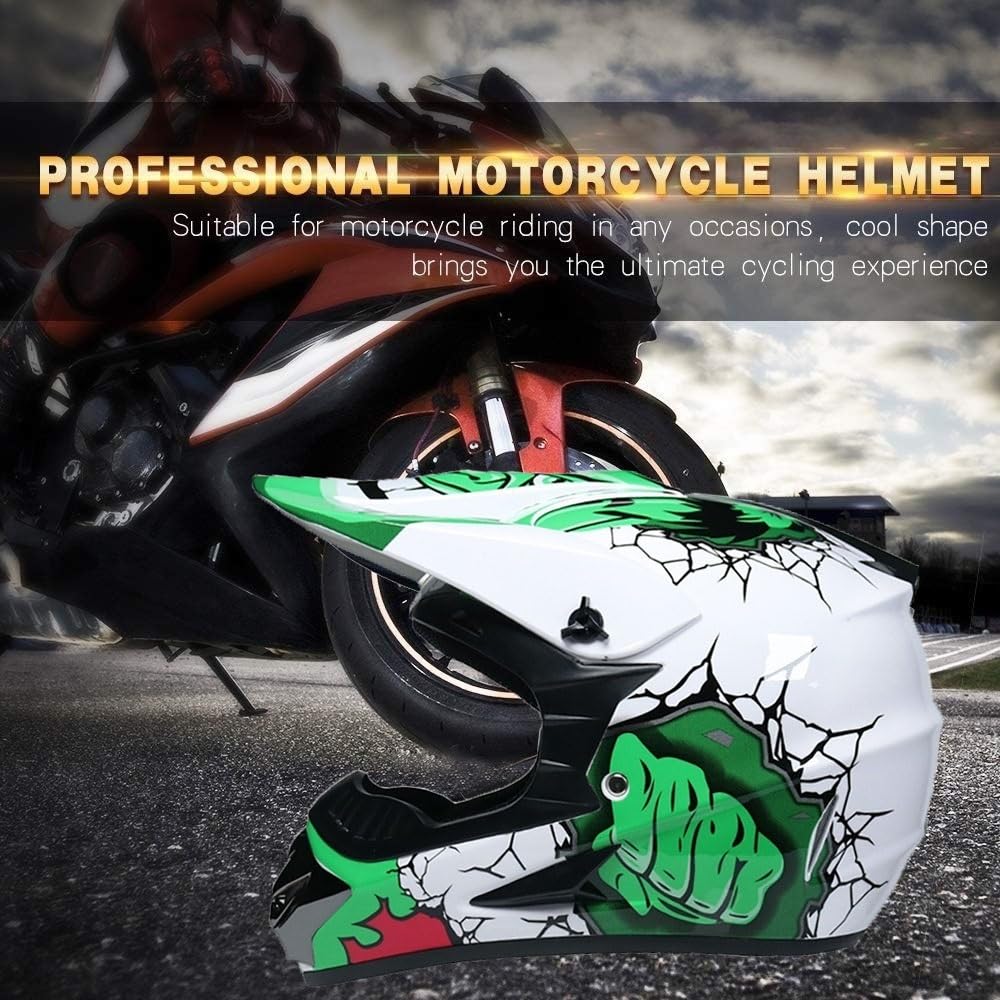 Gioventù Bambini Integrali Casco Motocross, con Occhiali Guanti Maschera, Unisex Moda Fuori Strada Corsa Moto Karting Caschi, Discesa Enduro BMX MTB ATV Dirt Bike Incidente Casco