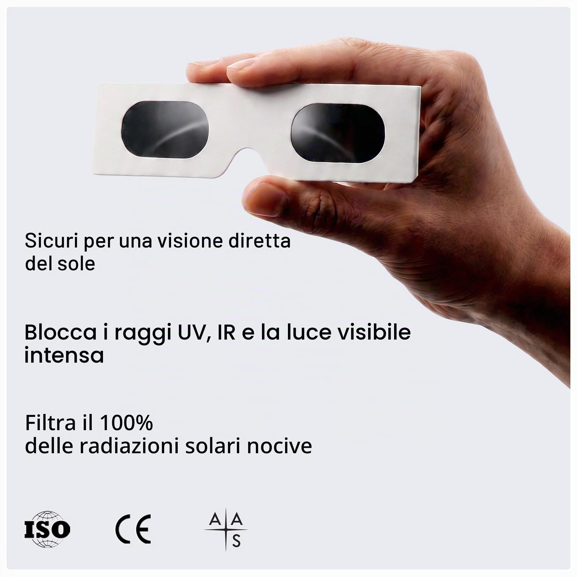 ORRO Occhiali per Eclissi Solare 45 mm, Confezione da 2/6/12, Bianchi, Si Adattano Sopra gli Occhiali da Vista, Protezione Oculare Certificata, Testati EN ISO 12312-2:2015, Marcatura CE