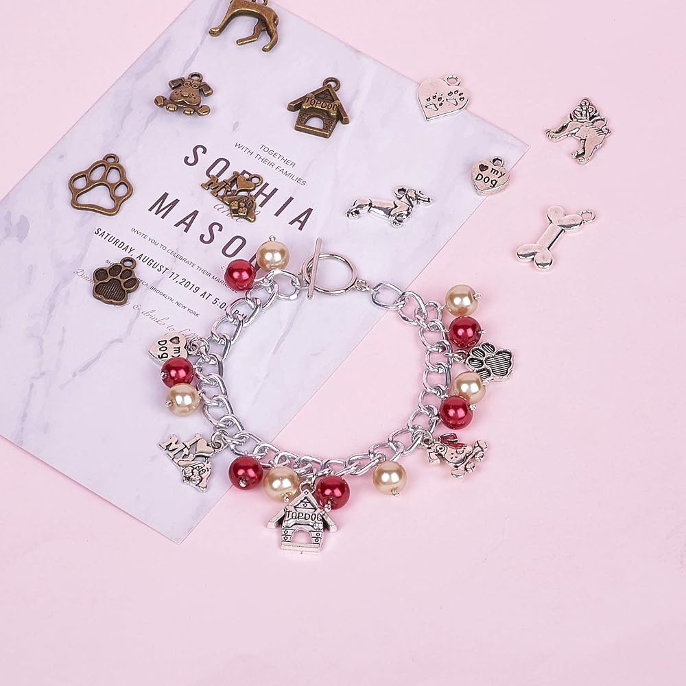 Lote De 88 Colgantes De Aleación Con Motivos De Perro - Incluye Huesos, Huellas, Corazones Y Figuras - Para Manualidades Y Joyería