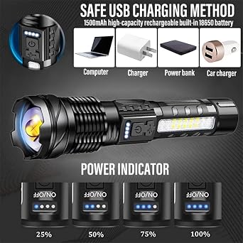 2 PCS Flashlights High Lumens Rechargeable, Tactical Flashlight, with 7 Light Modes, Ipx6 Waterproof, with Strobe, High Powered Flash Light, Camping 2025 Must Haves