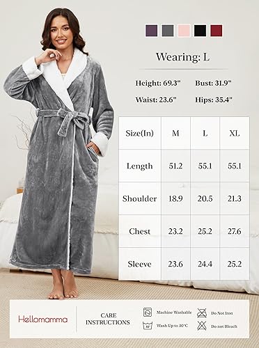 Miniatura 7 de Hellomamma Bata de baño larga para mujer, de felpa suave, de forro polar, camisón para mujer, pijama, ropa de dormir