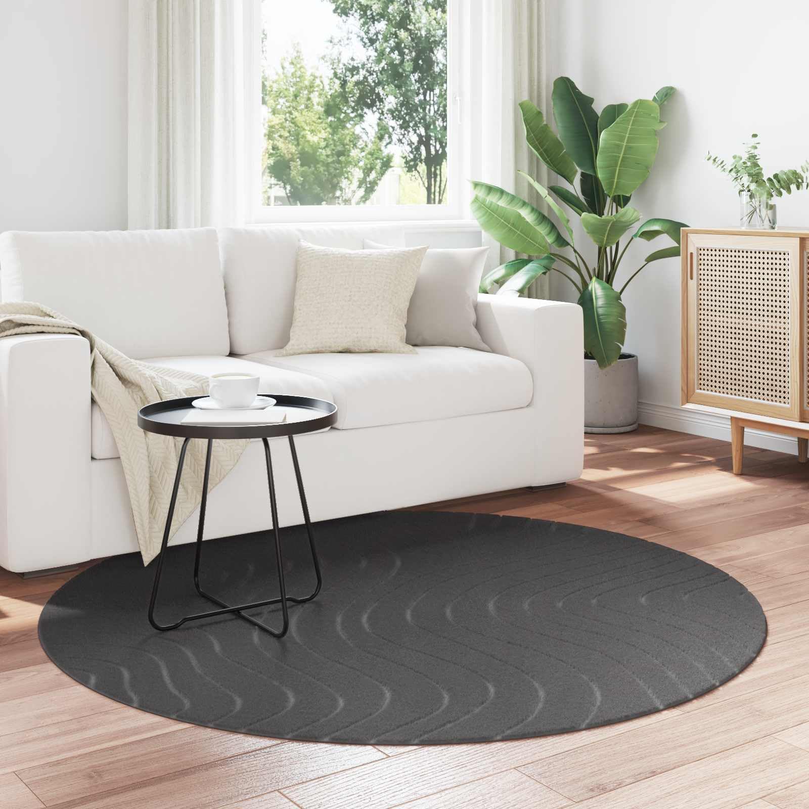 Palmeras Tapis rond, anthracite, en polyester, 160 cm de diamètre, antidérapant, lavable, pour salon, chambre à coucher, couloir, balcon, terrasse, design moderne, facile d'entretien