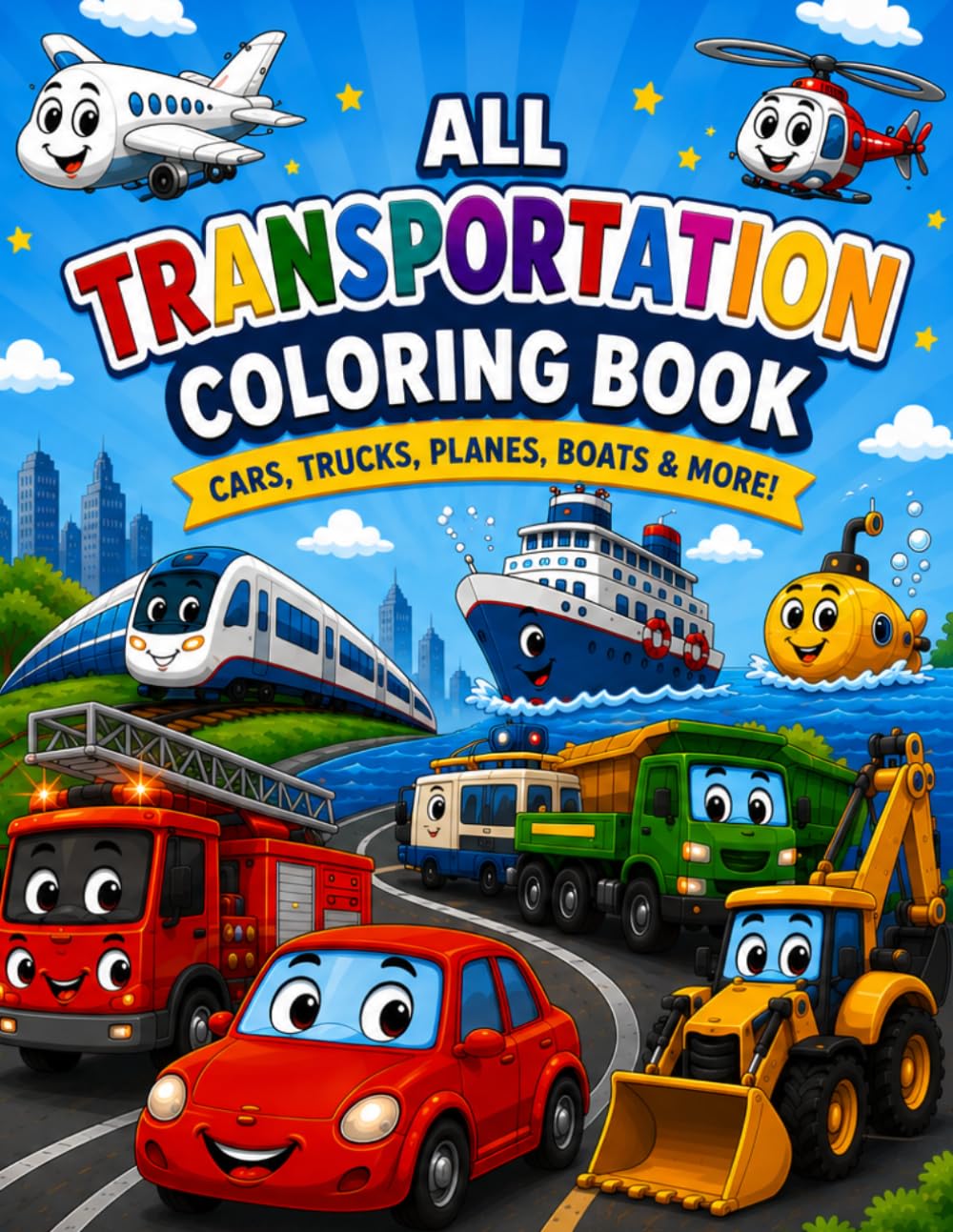 Big Transportation Coloring Book for Kids Ages 3–8: Transportation Coloring Book for Kids Ages 3-8 Fun and Easy Coloring Pages with Cars, Trucks, Fire ... Vehicles, Airplanes, Ships, Rockets & More!