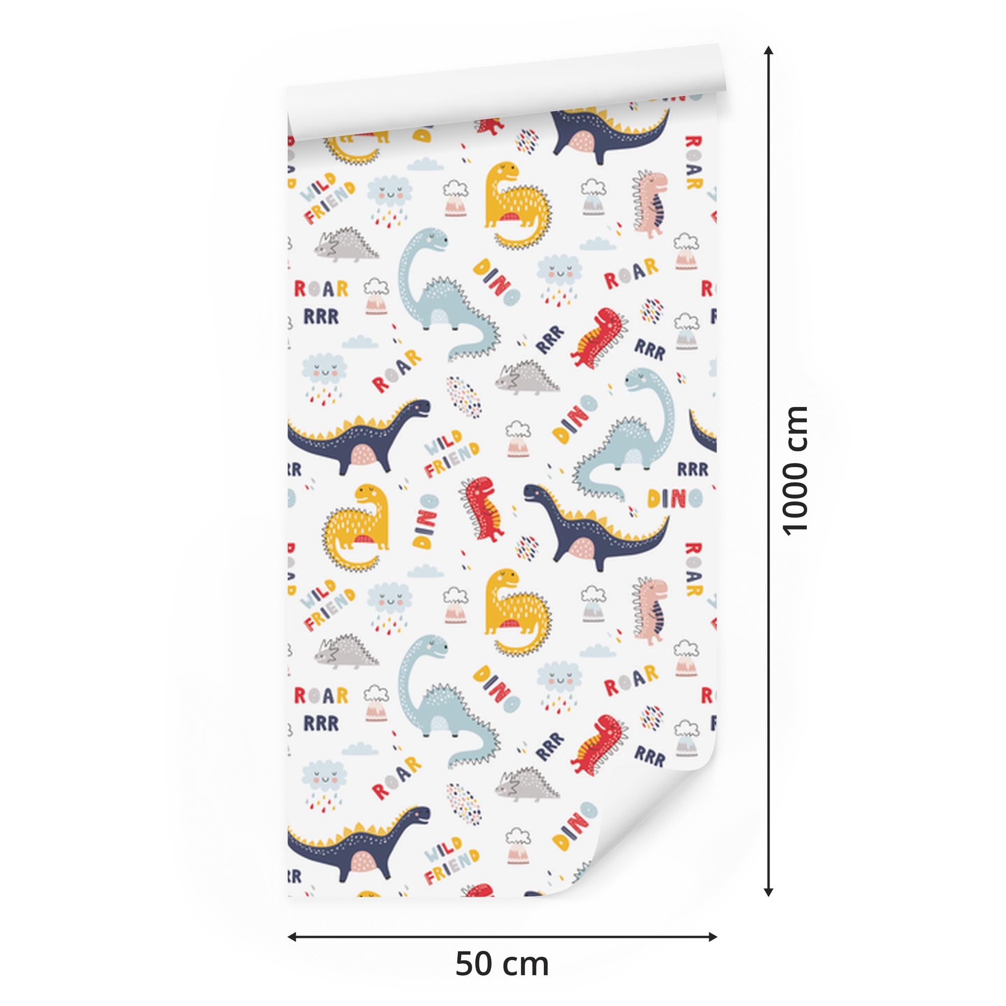 Vliestapete Bunte Wolkendinosaurier 50 x 1000 cm | Ausdrucksstarke Faunadarstellung; Lebendige Naturkulisse; Charaktervoller Zimmerschmuck; Kleister im Set