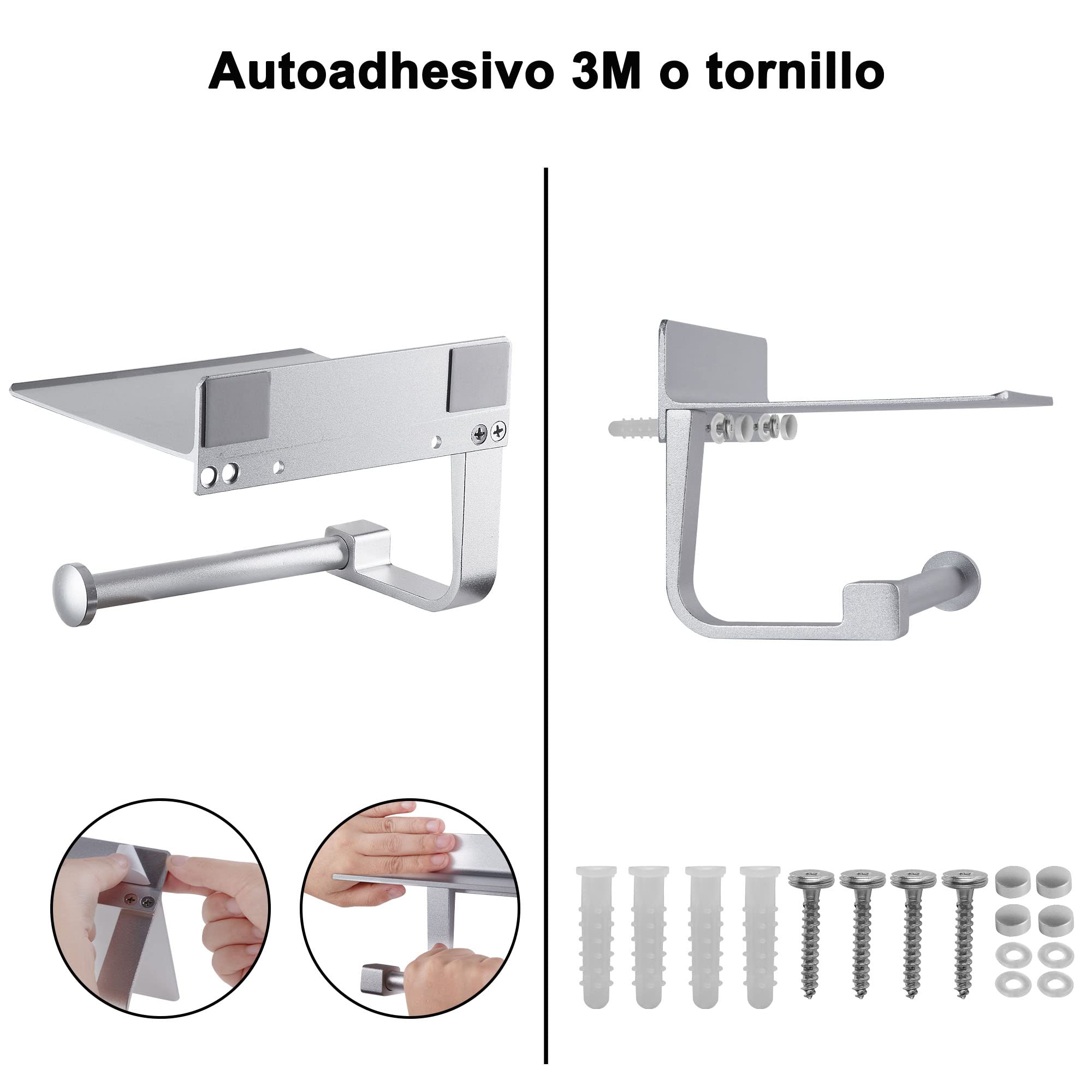SDH Toilettenpapierhalter Mit Ablage – Aus Aluminium, Schwarz, Modern Mit Handyablage