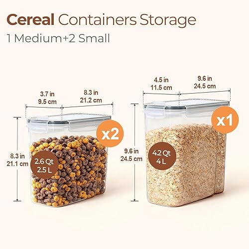 Miniatura 4 de ComSaf Juego de 3 recipientes de almacenamiento de cereales, recipientes herméticos para alimentos con tapa para arroz para mascotas, dispensador de