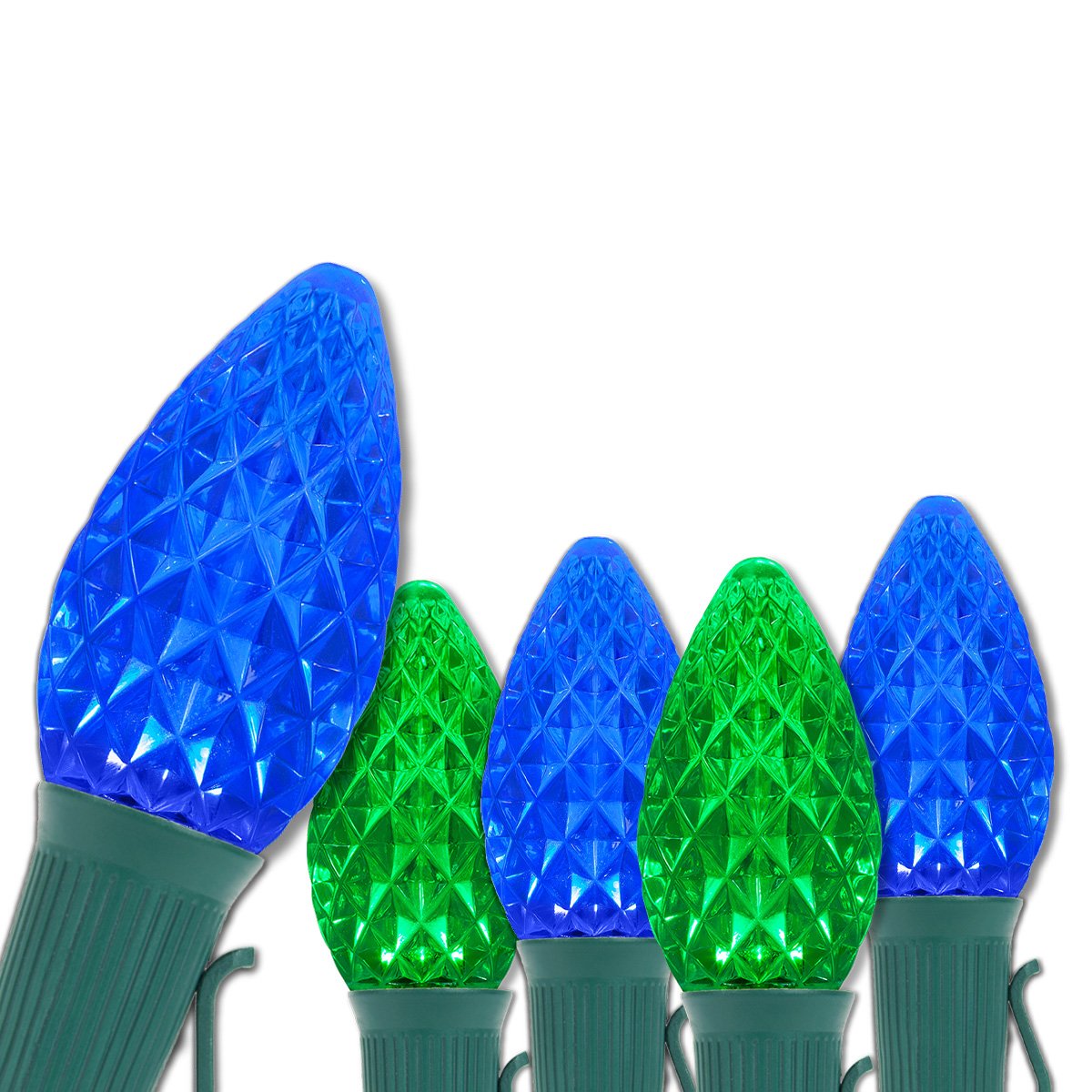 Wintergreen Lighting Set of 50 C7 OptiCore Blue and Green Commercial Christmas Lights – LED Outdoor Heavy Duty Bulbs on 18 Gauge Green Wire (50 ft)