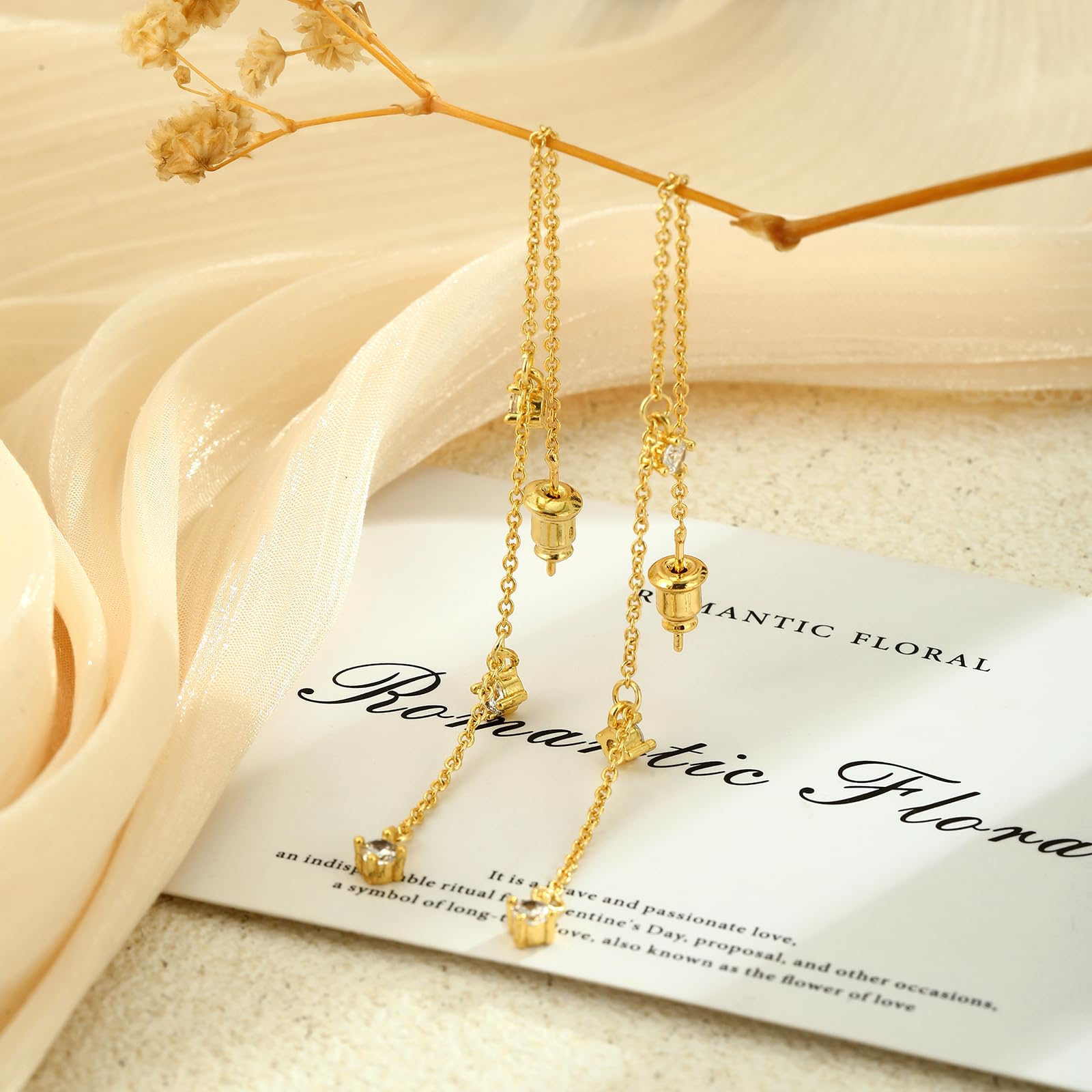 Gold Earrings for Women, Dainty 14K Gold Plated Dangle Earrings for Women Trendy Long Dangle Drop Chain Earring for Sensitive Ears Cute Hypoallergenic Threader Earring Non Tarnish Jewelry Gifts