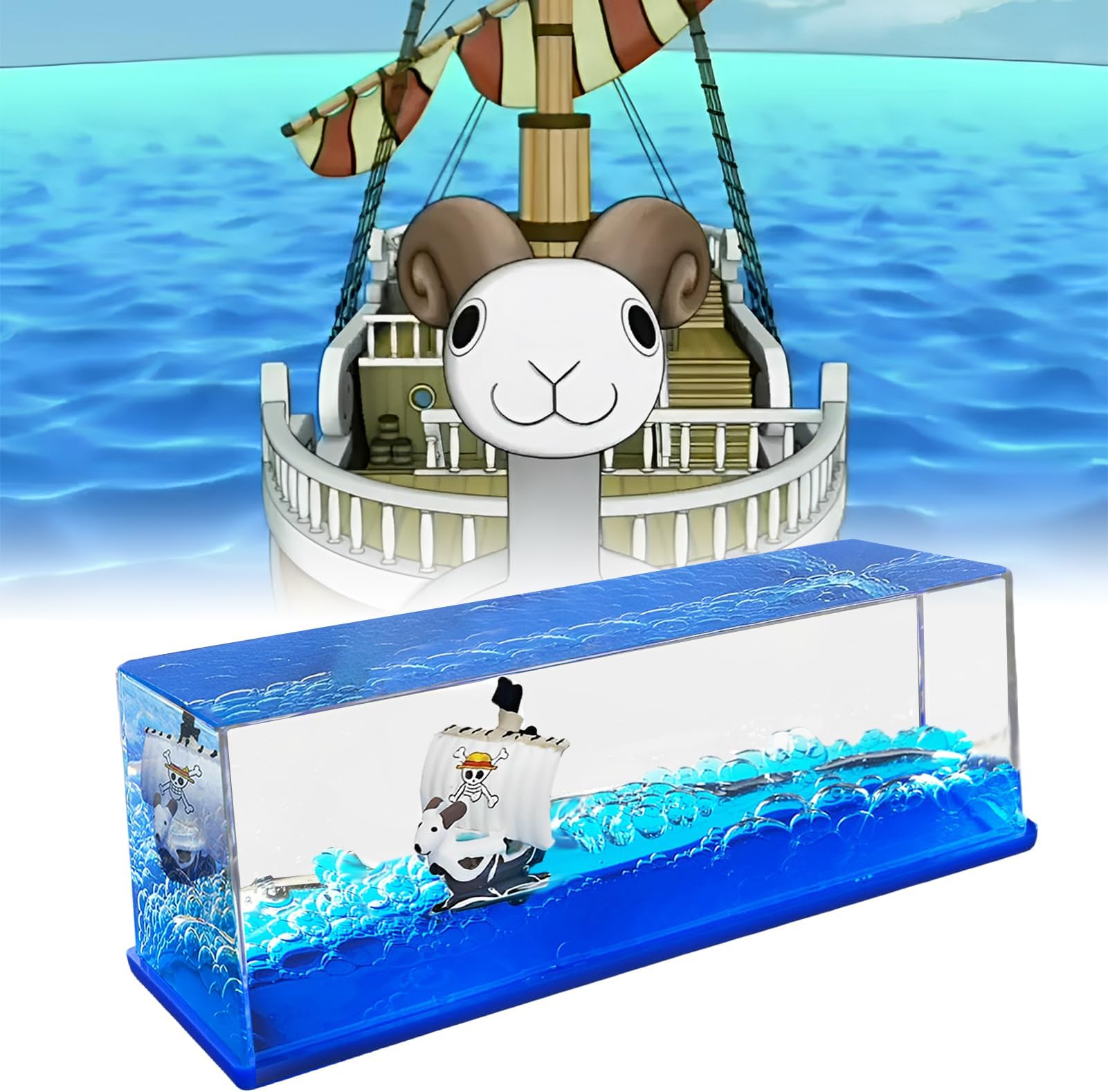 Cruise Ship Fluid Drift Bottle "Going Merry" Ship Fluid Drift Bottle, Unsinkable Boat in a Box, Pirate Ship Decoration, One Ship for Home, Car, Showcases, Table Decoration