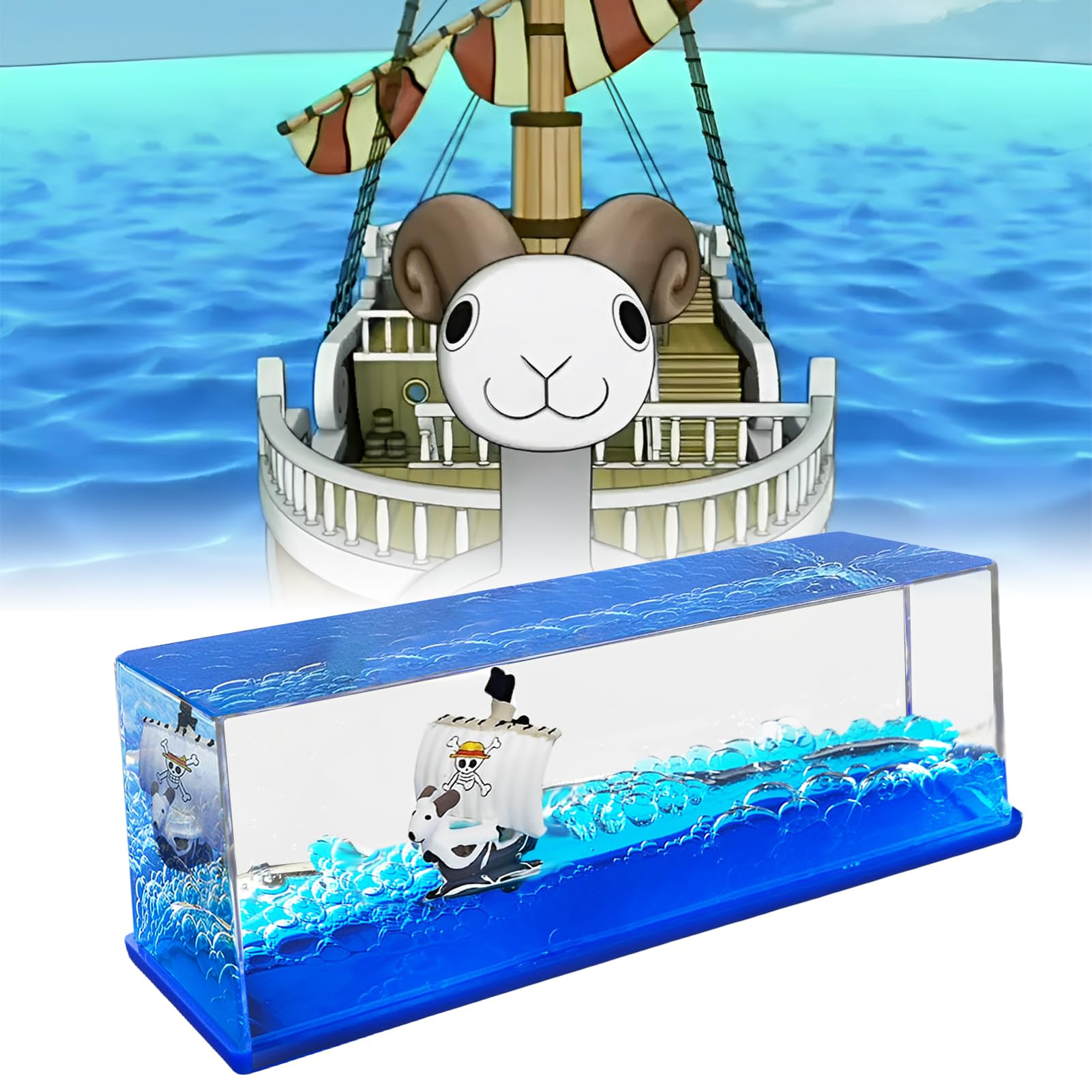 Ycaaeo Cruise Ship Fluid Drift Bottle "Going Merry" Ship Fluid Drift Bottle, Unsinkable Boat in a Box, Pirate Ship Decoration, One Ship for Home, Car, Showcases, Table Decoration