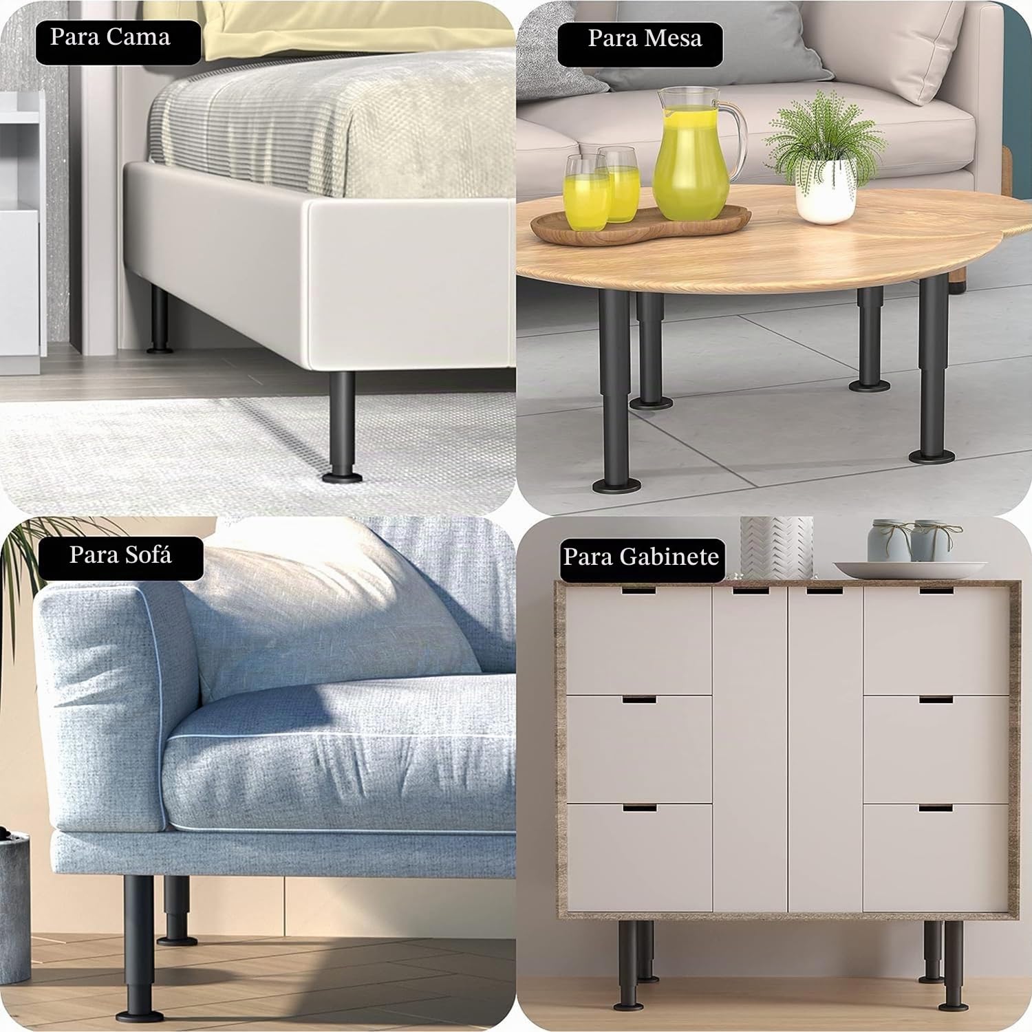 4 Piezas Patas para Muebles, 25-42cm Patas Regulables para Muebles Altura Regulables Patas Metalicas para Muebles, para Armario Cama Sofas Mesa