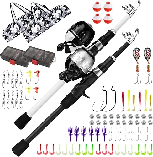 Miniatura 8 de Combo de caña de pescar para niños, caña de pescar y carrete para jóvenes, caña de pescar telescópica portátil con caja de aparejos, juego de