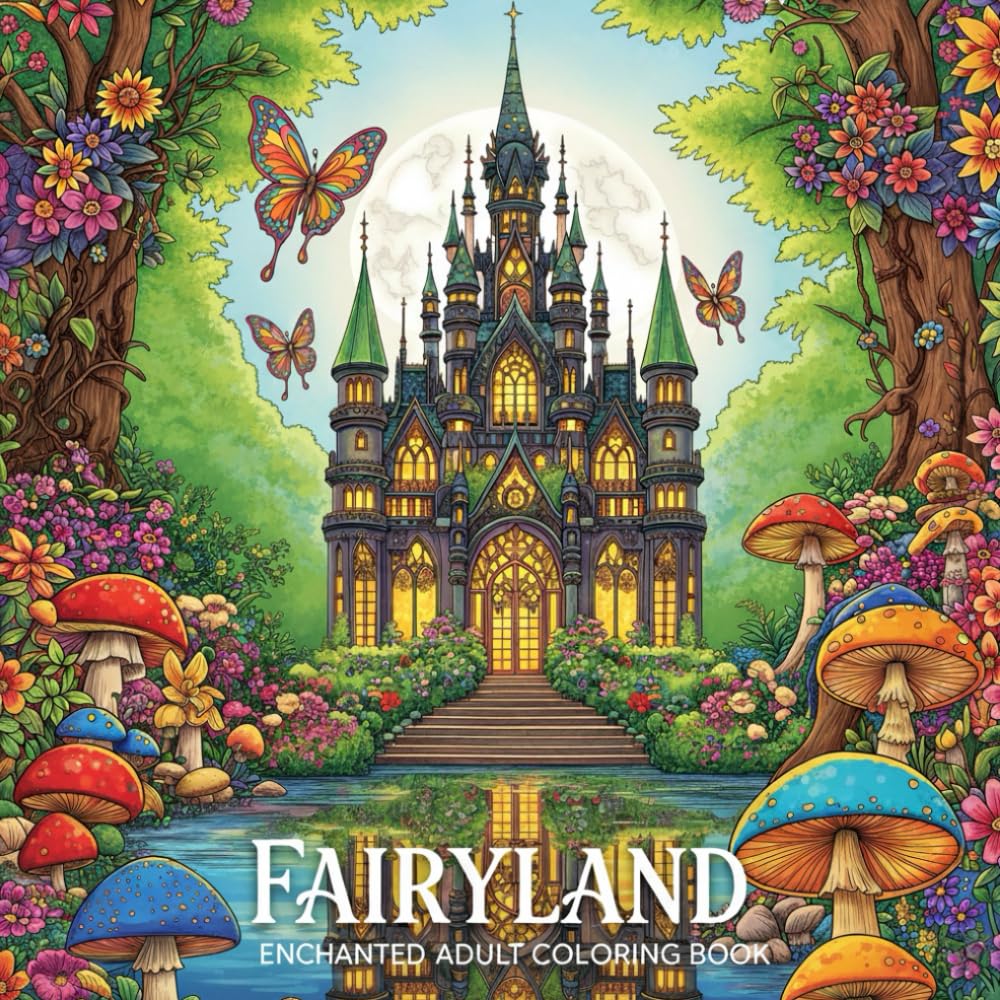 Fairyland Enchanted Adult Coloring Book: A Whimsical Journey Through Magical Castles, Giant Mushroom Forests, and Cottagecore Landscapes for Stress Relief and Mindfulness