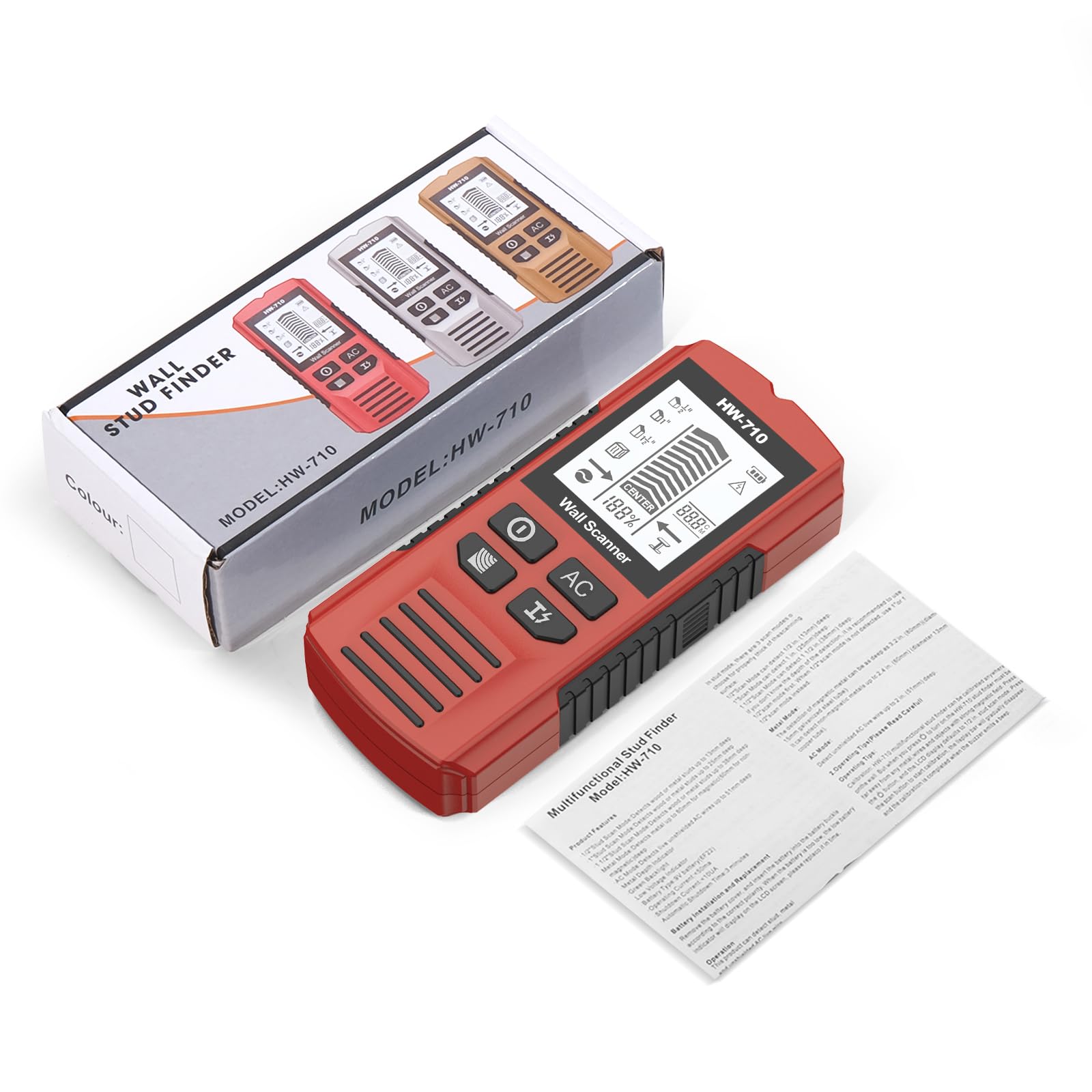 Detector de Pared 5 en 1, Escáner de Pared Multifuncional con Pantalla LCD y Advertencia de Sonido, Portable Detector Cables y Tuberias, Detector de Pared, Handheld Metal & Wall Detector para Líneas