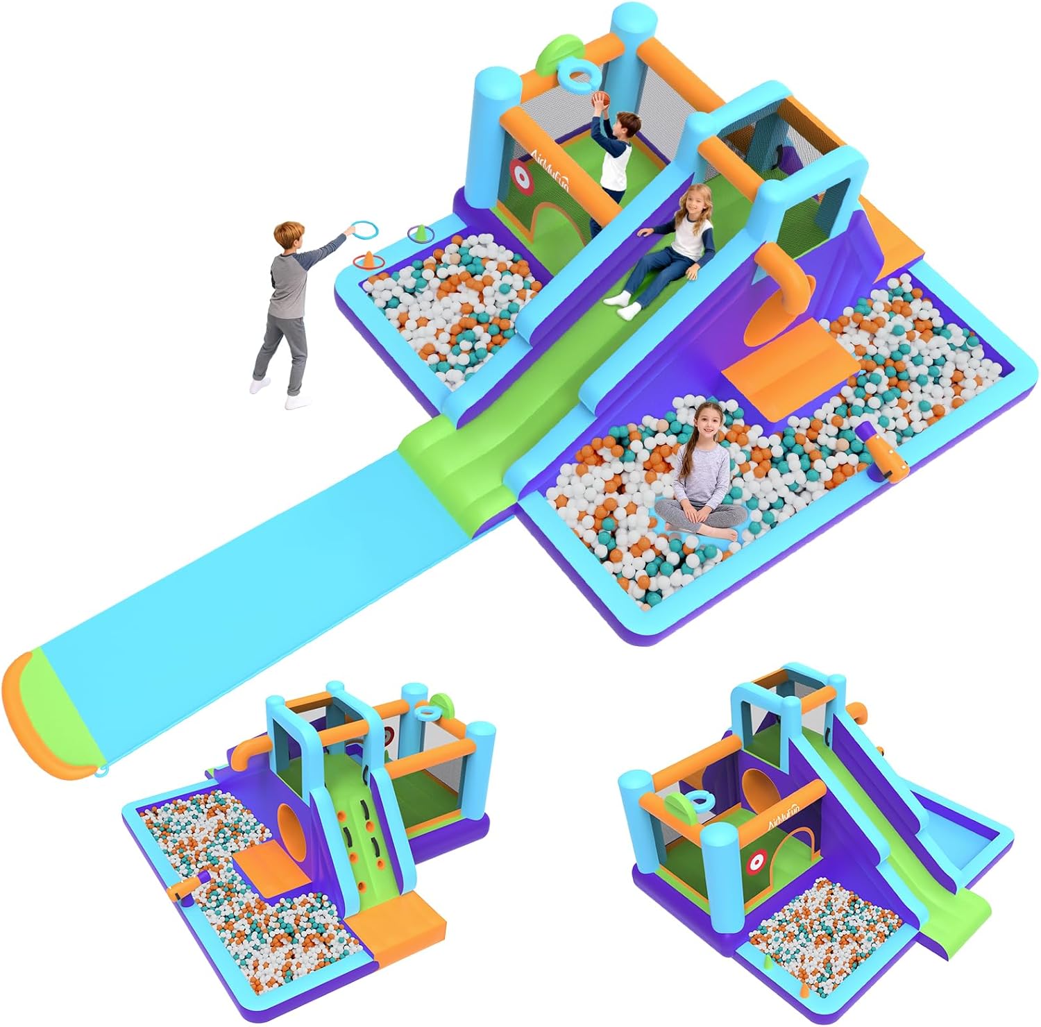 AirMyFun Inflatable Bounce House, Water Bounce House for Big Kids, Extended Slide Bounce House, 10 in 1 Water Park Dry and Wet Double Use, Jumping Castle with 750 Blower