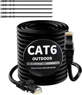 CAT6 kabel Ethernet 50m,czarny,do użytku na zewnątrz i wewnątrz,wodoszczelny,bezpośrednie układanie,Gigabit kabel sieciowy,UTP,CCA,RJ45-LAN do kamery POE,routera,modemu,+25 opasek kablowych