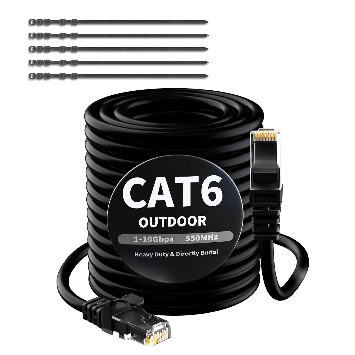 CAT6 UTP RJ45 Ethernet Cable 50 m for Outdoor and Indoor Use Black wasserdichtdirekte VerlegungGigabit NetzwerkkabelCCALAN-Patchkabel f r POE-KameraRouterModemSwitch+25 Kabelbindern
