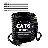 CAT6 kabel Ethernet 50m,czarny,do użytku na zewnątrz i wewnątrz,wodoszczelny,bezpośrednie układanie,Gigabit kabel sieciowy,UTP,CCA,RJ45-LAN do kamery POE,routera,modemu,+25 opasek kablowych