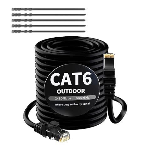 CAT6 UTP RJ45 Ethernet Cable 100 m for Outdoor and Indoor Use Black