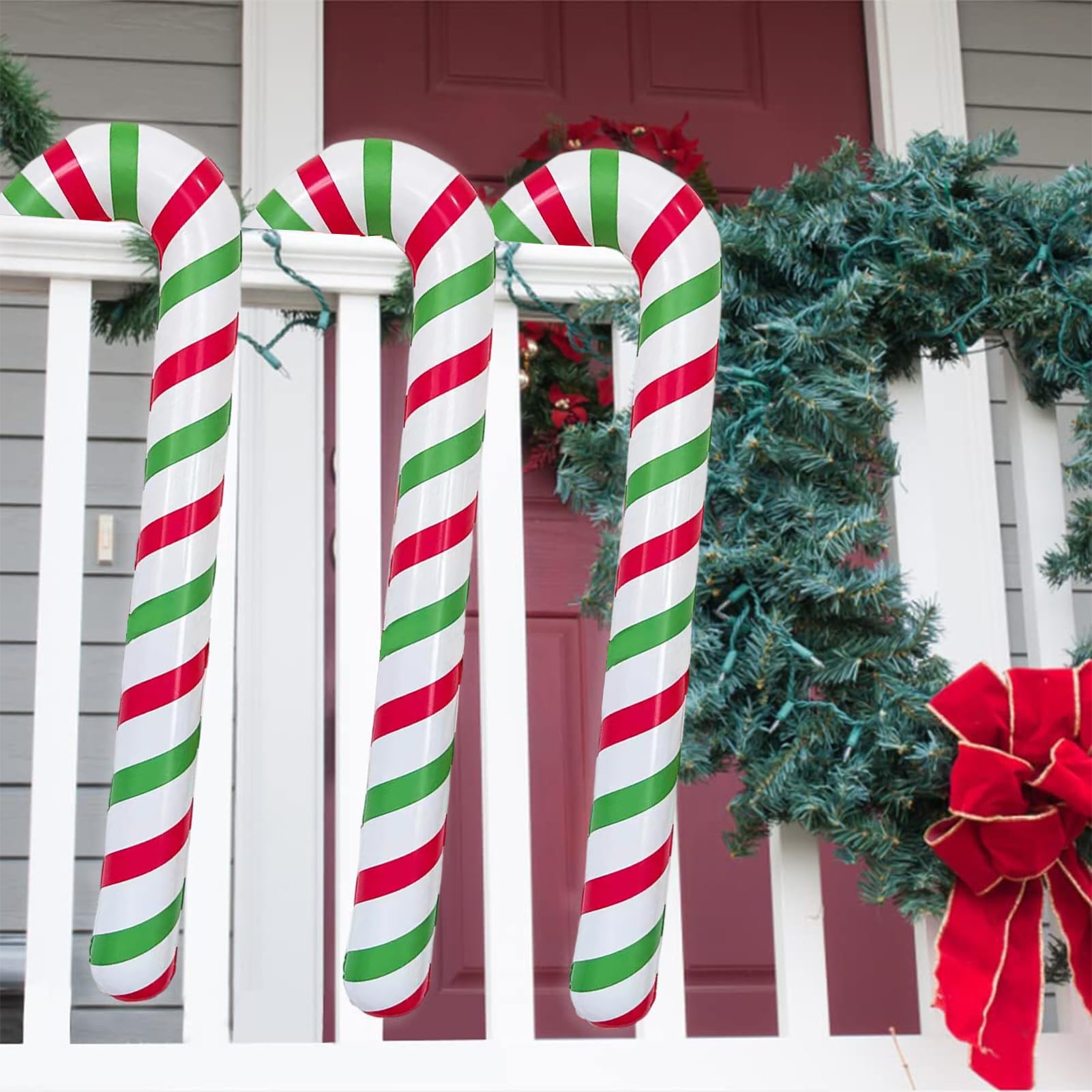 6 Piezas de 87 cm Inflable bastón de Caramelo de Navidad Decoración, Gran Grinch Deco de Navidad al Aire Libre Puerta Principal bastón de Caramelo de Navidad Árbol de Adorno(Rojo-Verde)