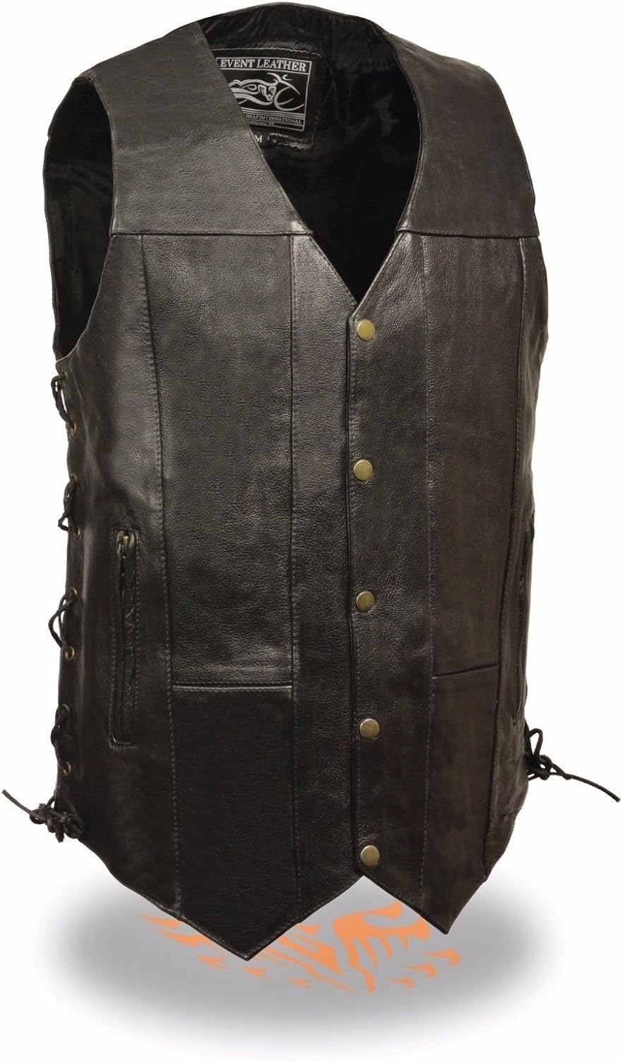 MEN'S TALL LENGTH MOTORCYCLE 10 POCKETS 3" LONGER BIKERS LEATHER VEST W/ LACES (2XL Regular)