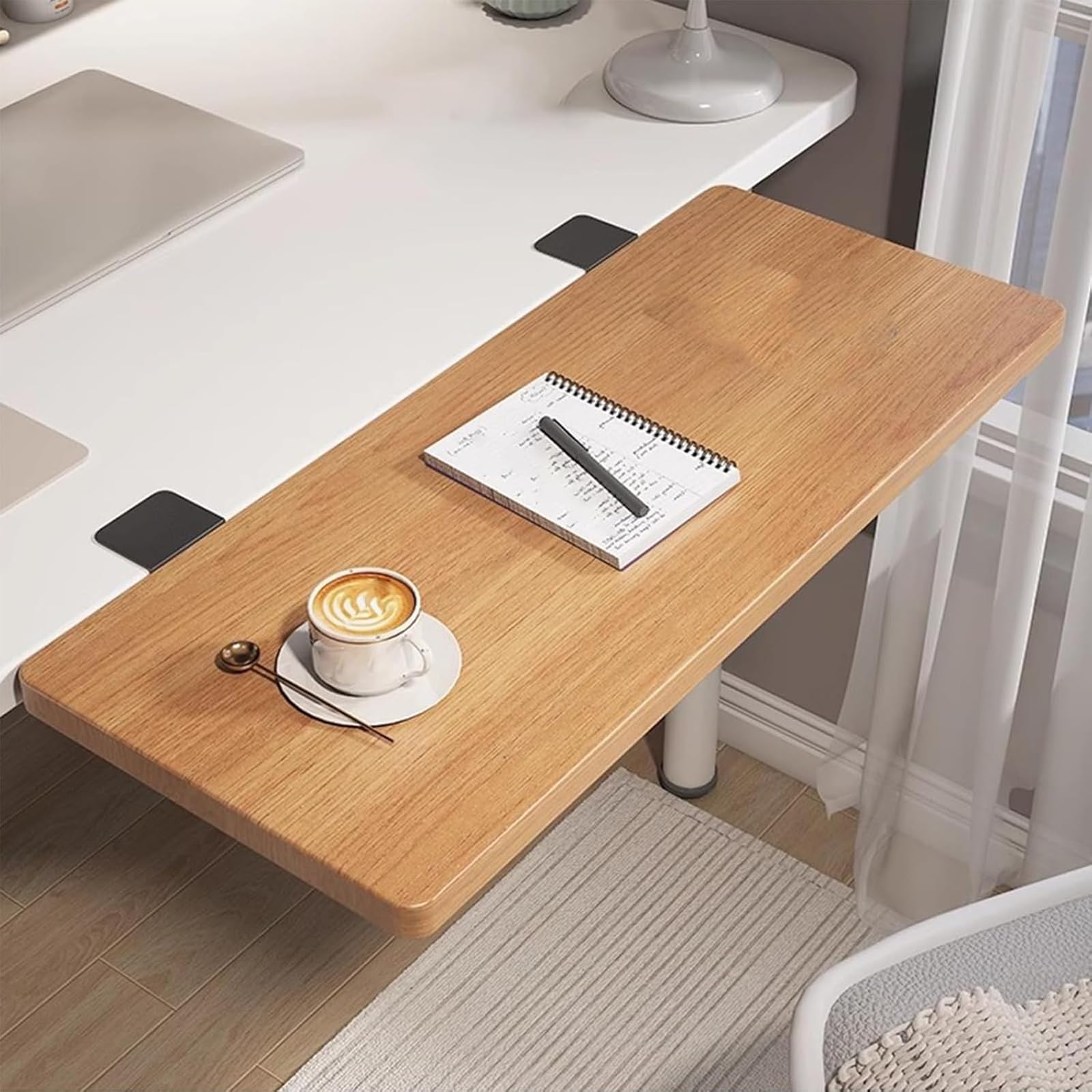Plateau d'extension de bureau ergonomique avec étagère de rangement pour Golden Oak